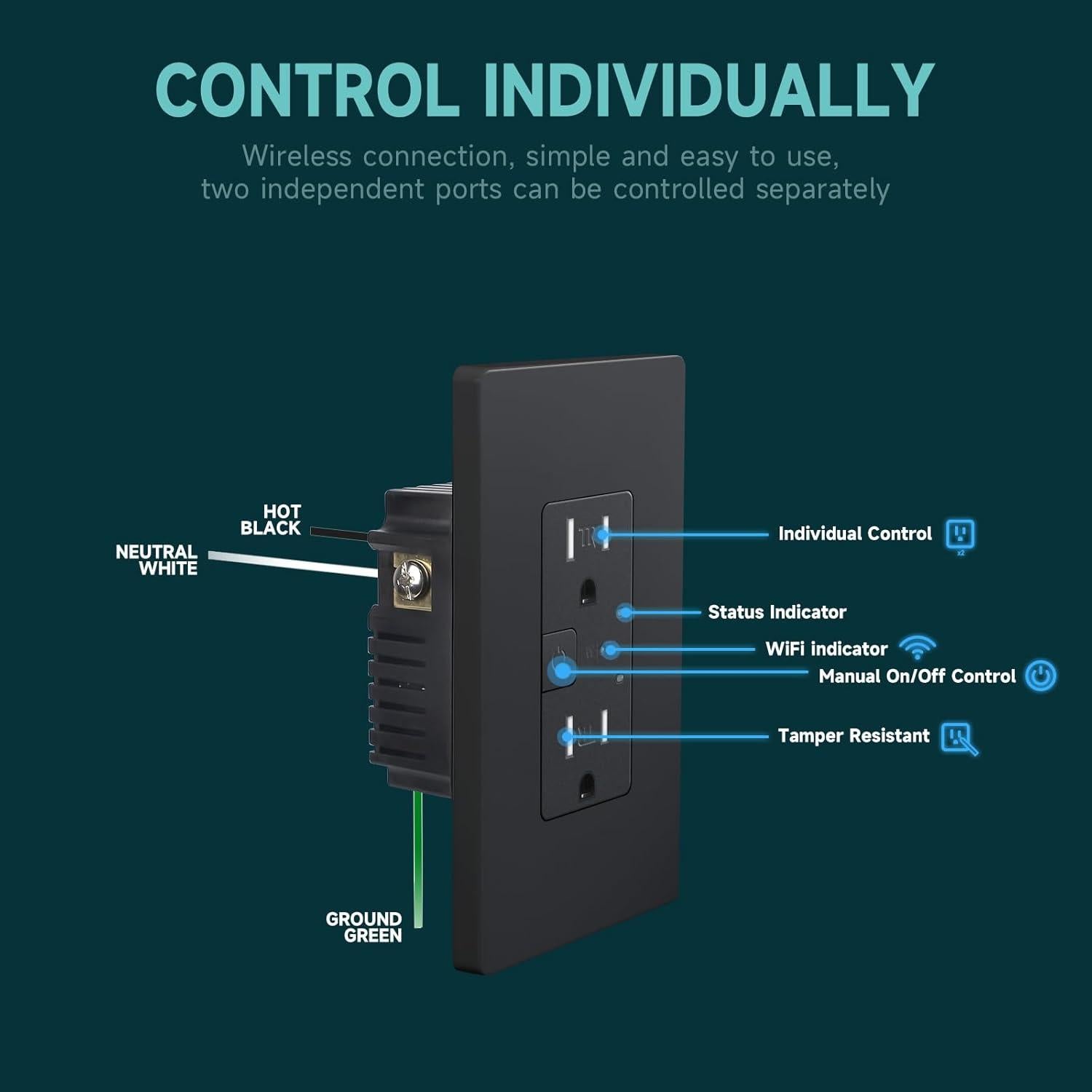 Enchufe Eléctrico Inteligente TOPELER Negro 15A Control Remoto