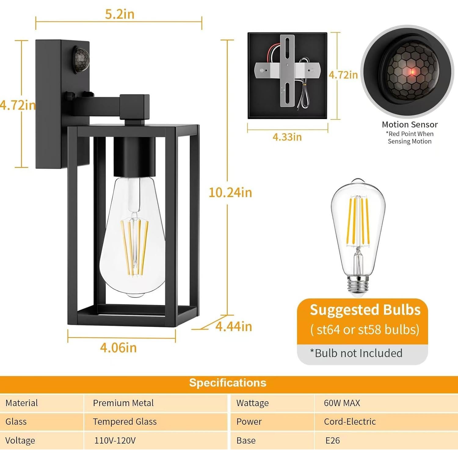 2 Lámparas de Pared Exterior FNYUSLET con Sensor de Movimiento