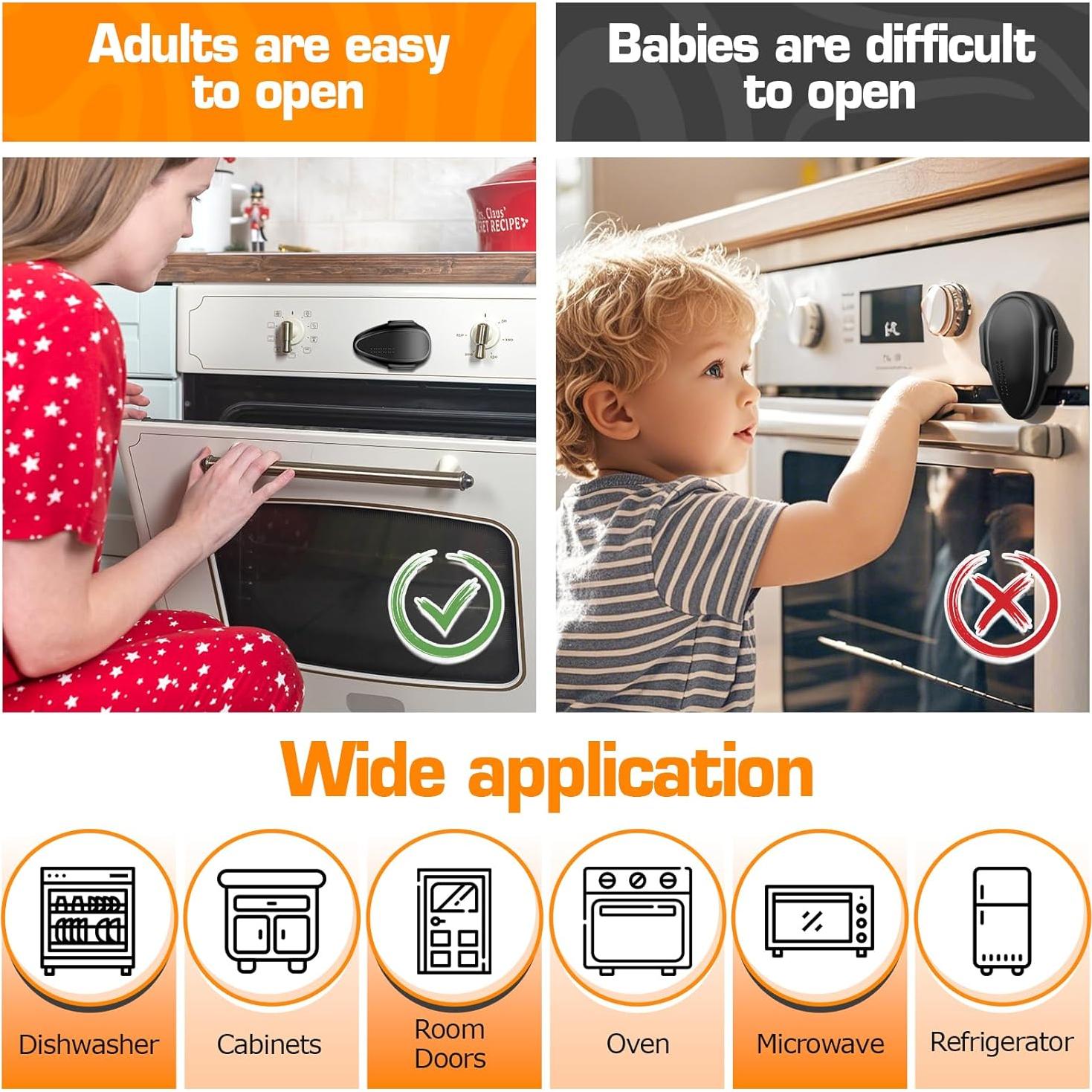 Oven Lock Child Safety (1 Pack), Cabinet Lock Baby Proofing, Baby and Child Proof Lock for Drawer Oven Stove Door, Upgrade Heat-Resistant Material, Easy to Install - Black