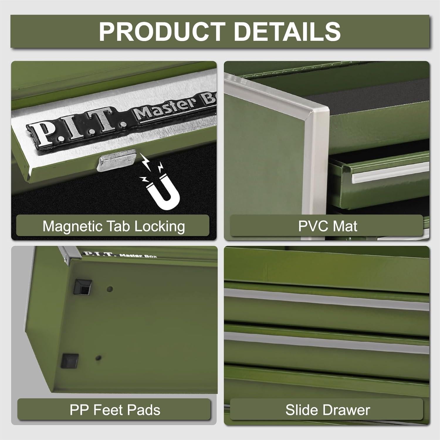 Caja de Herramientas Mini P.I.T. Verde Ejercito 3 Cajones