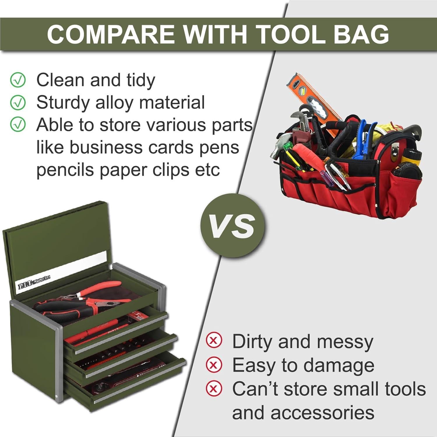 Caja de Herramientas Mini P.I.T. Verde Ejercito 3 Cajones