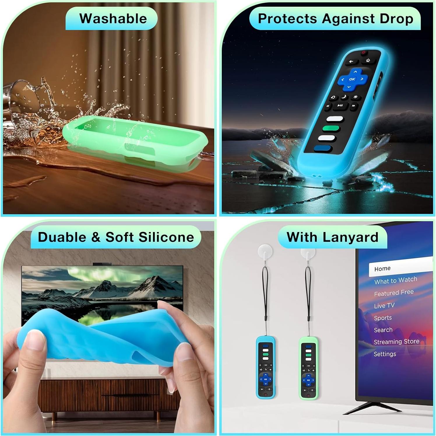 Funda Protectora de Silicona LOUTOC para Control Roku TV Verde/Azul