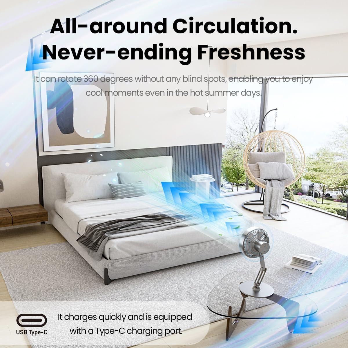 Ventilador de Mesa Portátil AMZAIZO H1-FS-5E Inoxidable 3 Niveles