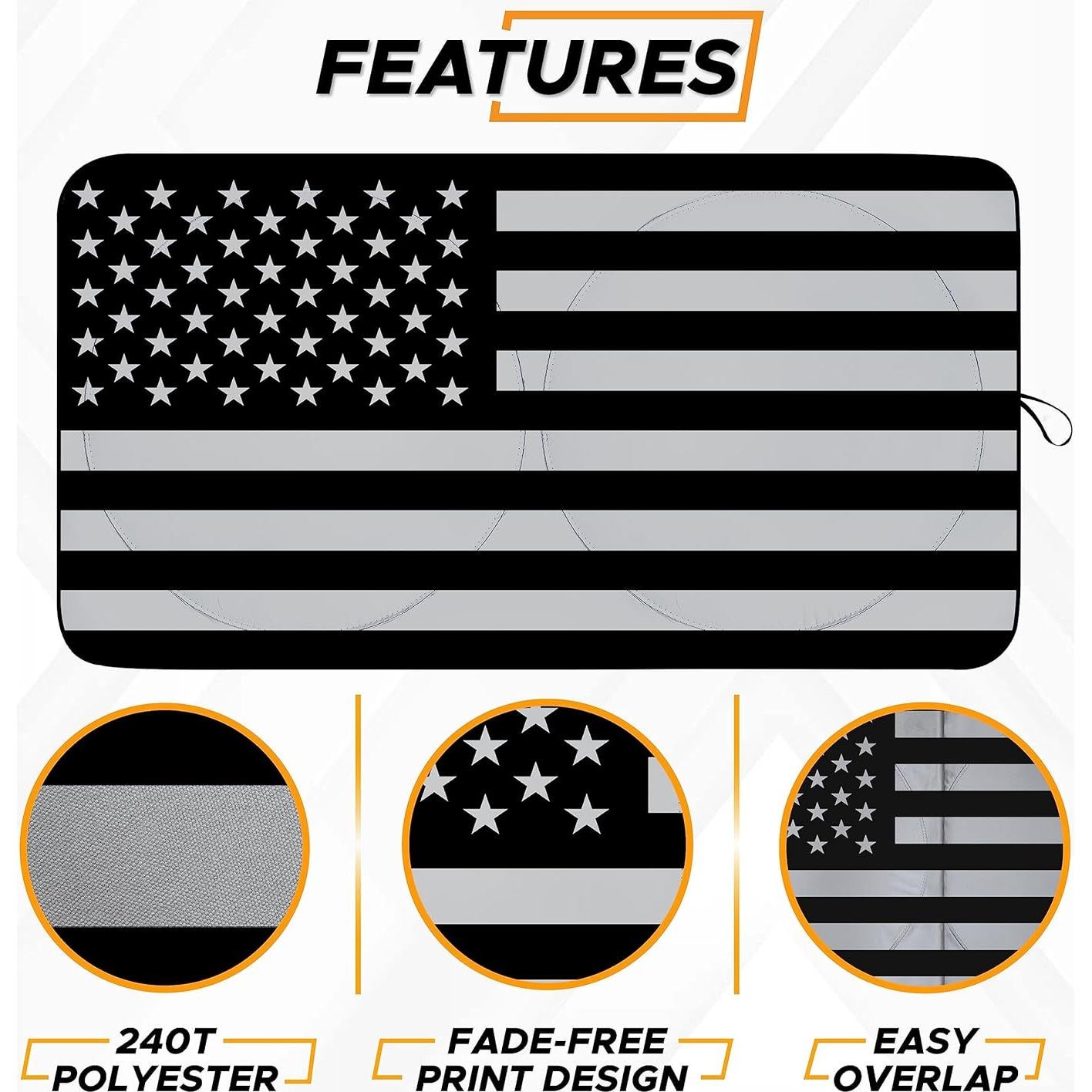 Sombra Solar EcoNour para Parabrisas Mediana - Bandera Americana B&W