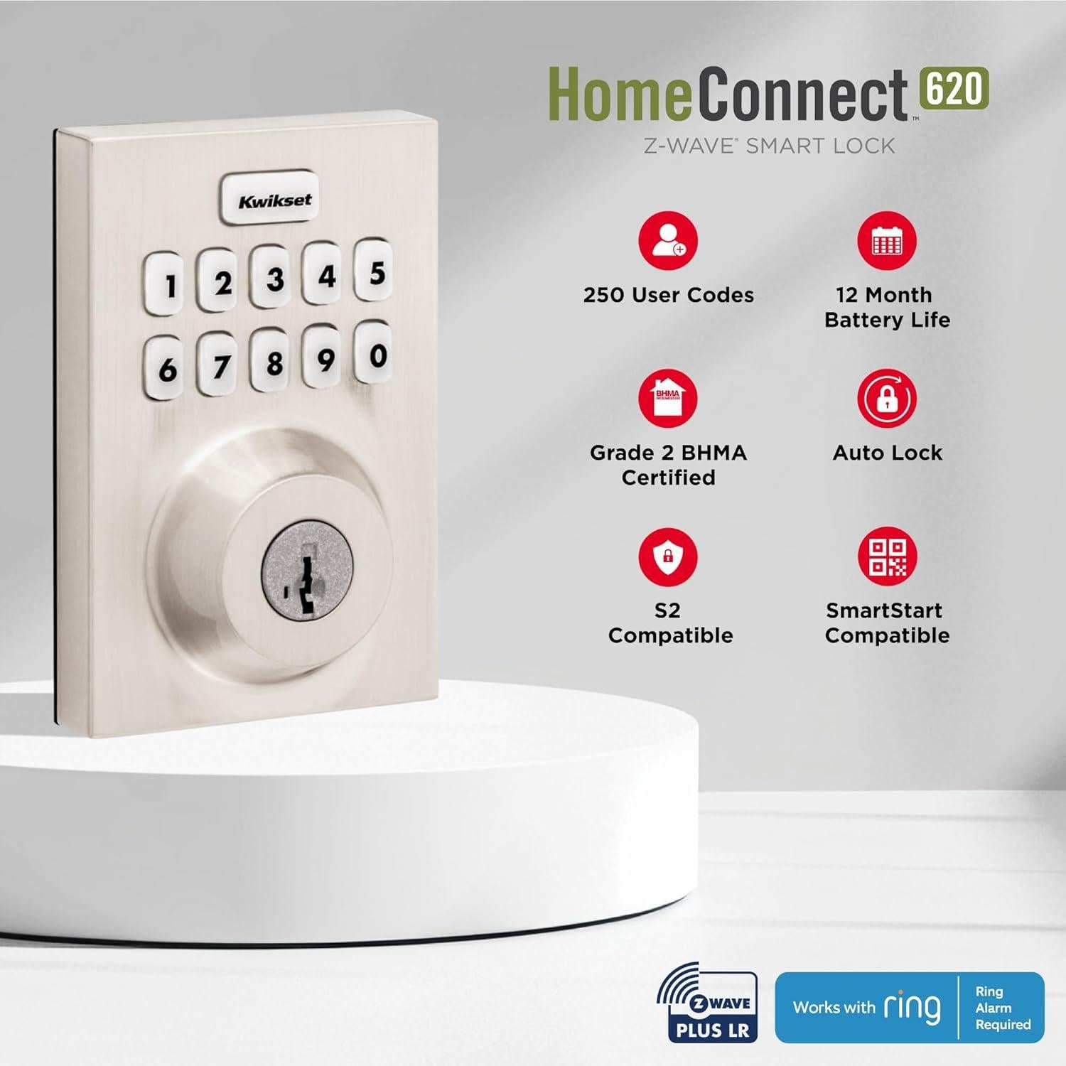 Cerradura Inteligente Kwikset HomeConnect 620 Z-Wave Negro Mate