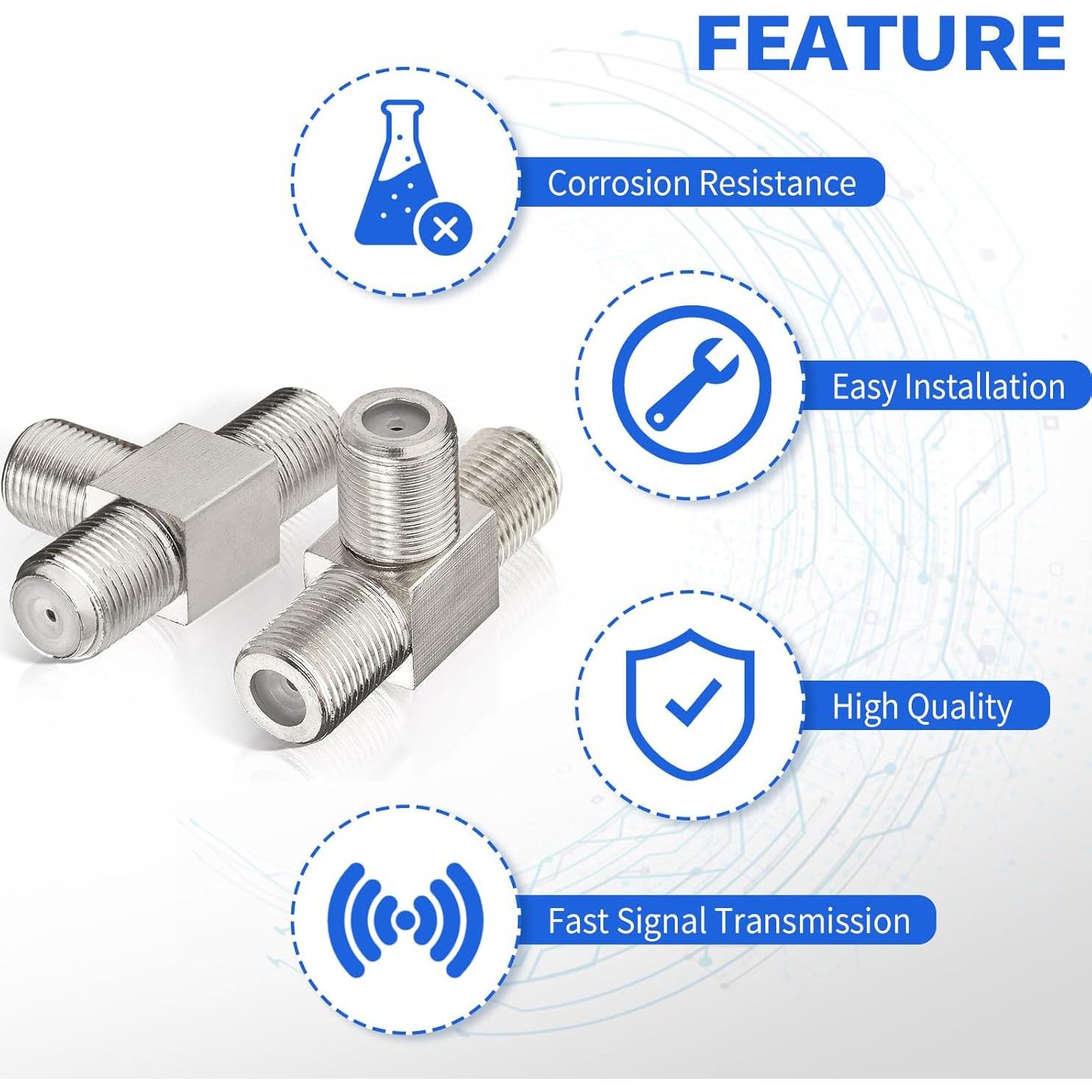 Divisor Coaxial T-Forma Wlaniot 3 Vías F Hembra 2pcs