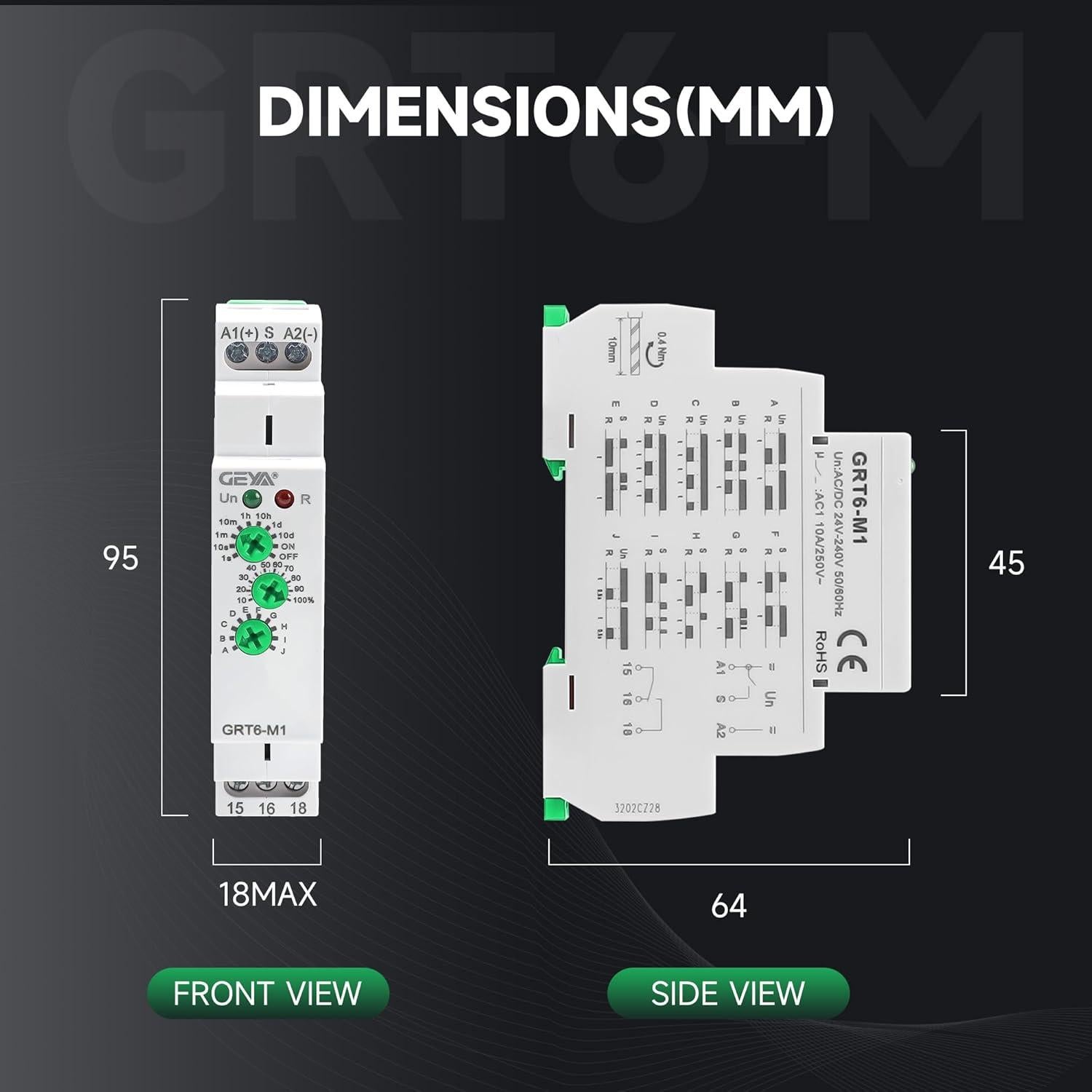 Relé de Tiempo Multifuncional GEYA GRT6-M1 10A AC/DC 24V-240V