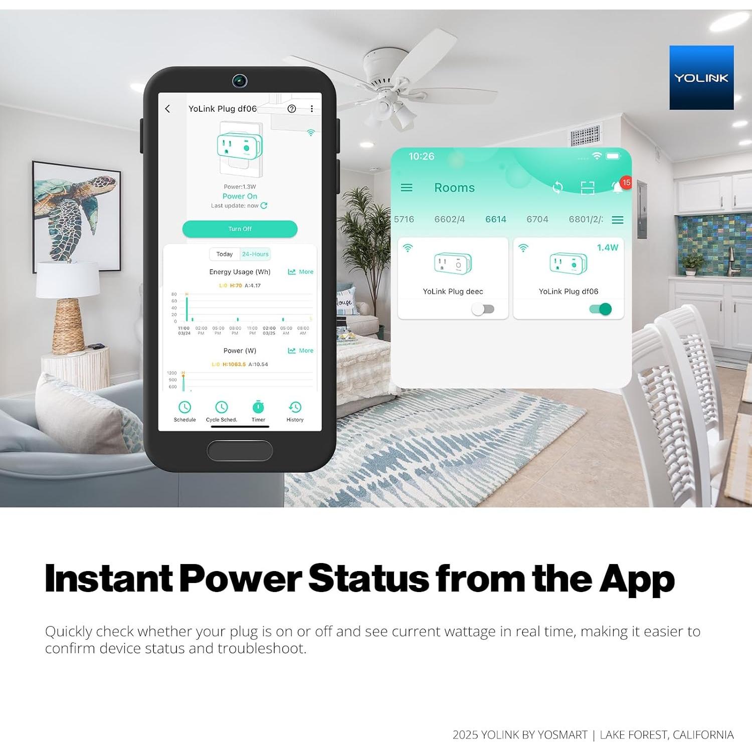 Enchufe Inteligente YoLink 15A con Monitoreo de Energía