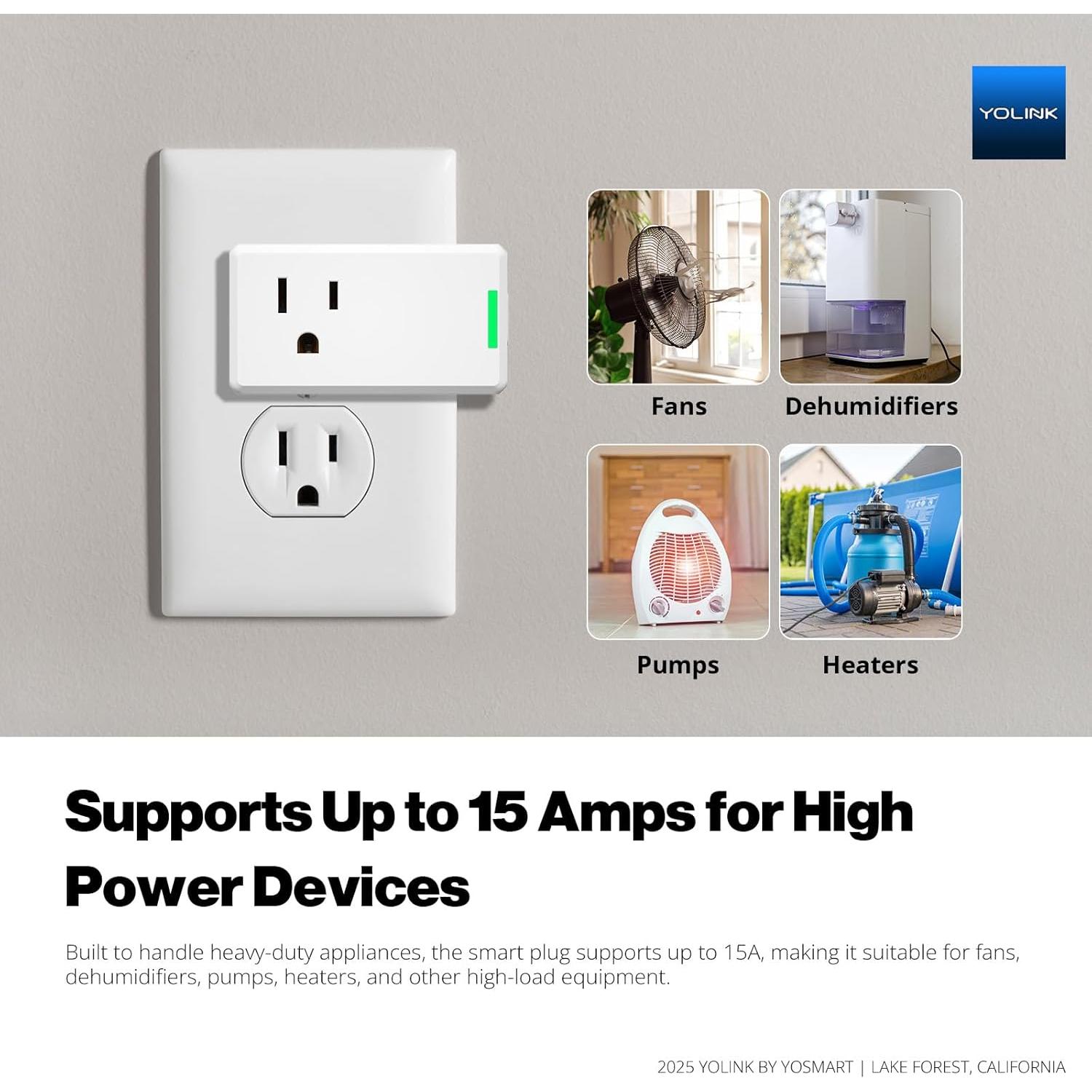 Enchufe Inteligente YoLink 15A con Monitoreo de Energía