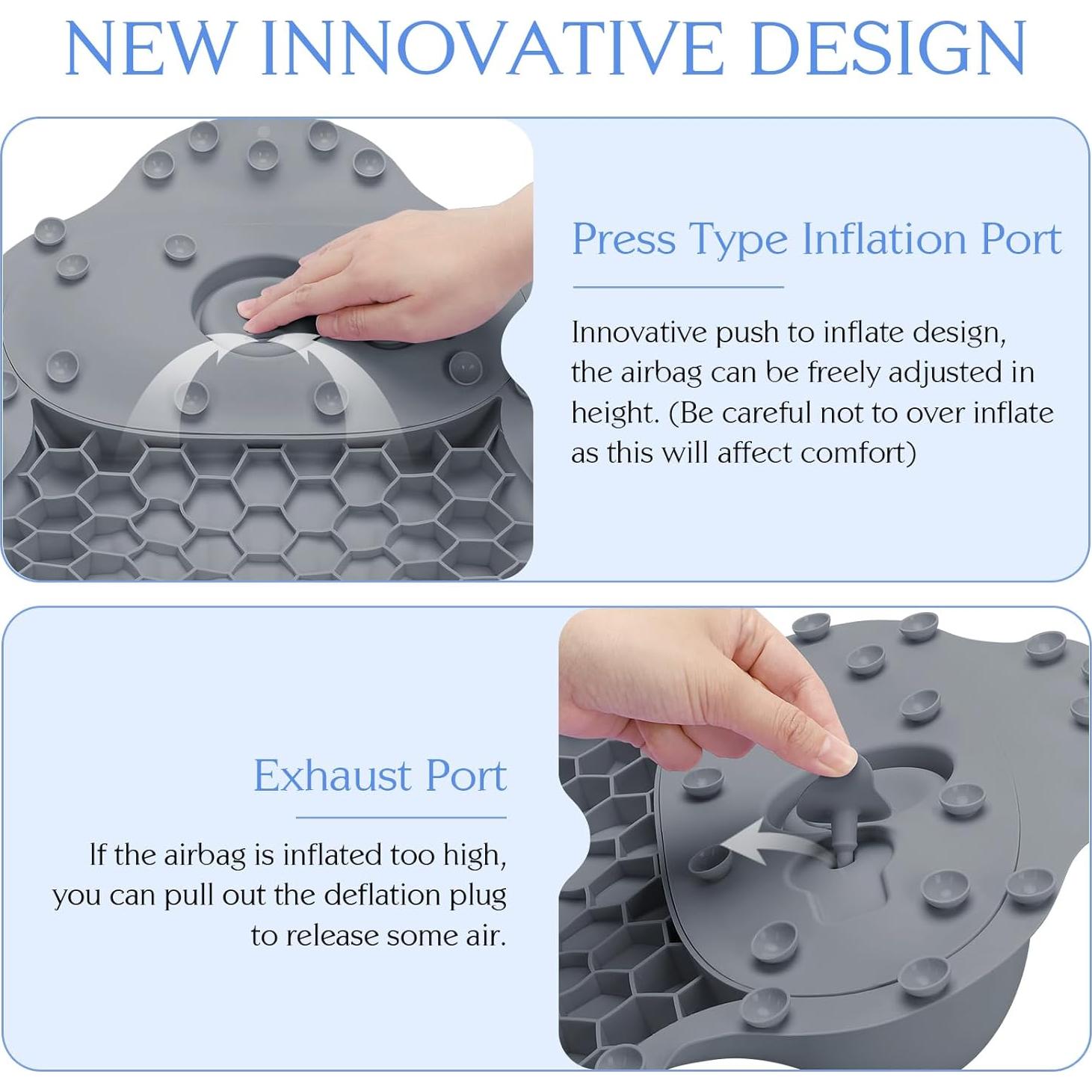 Almohada de Baño Kixcvdm con Airbag Inflable y Ventosas Gris