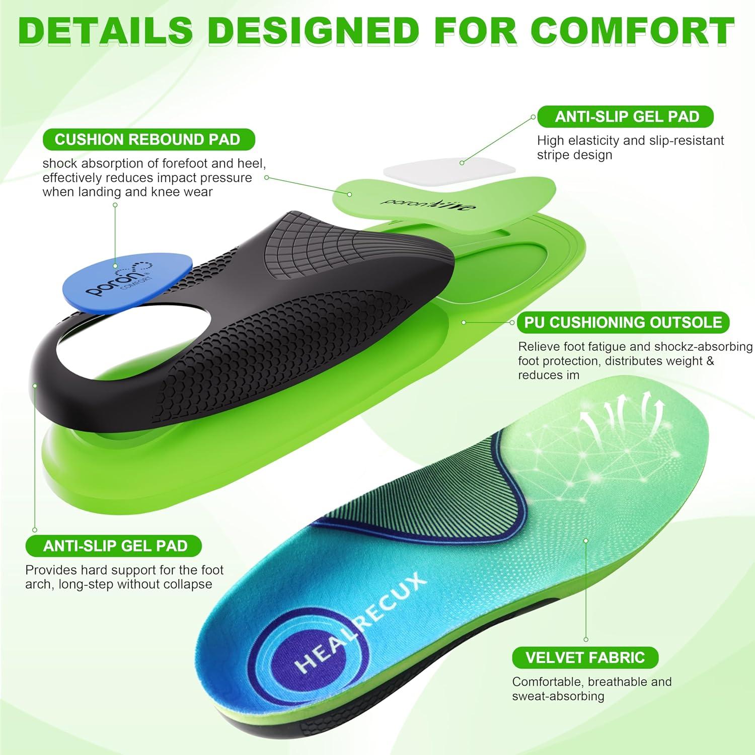 Plantillas Ortóticas Healrecux para Fascitis Plantar - Soporte Arco XS