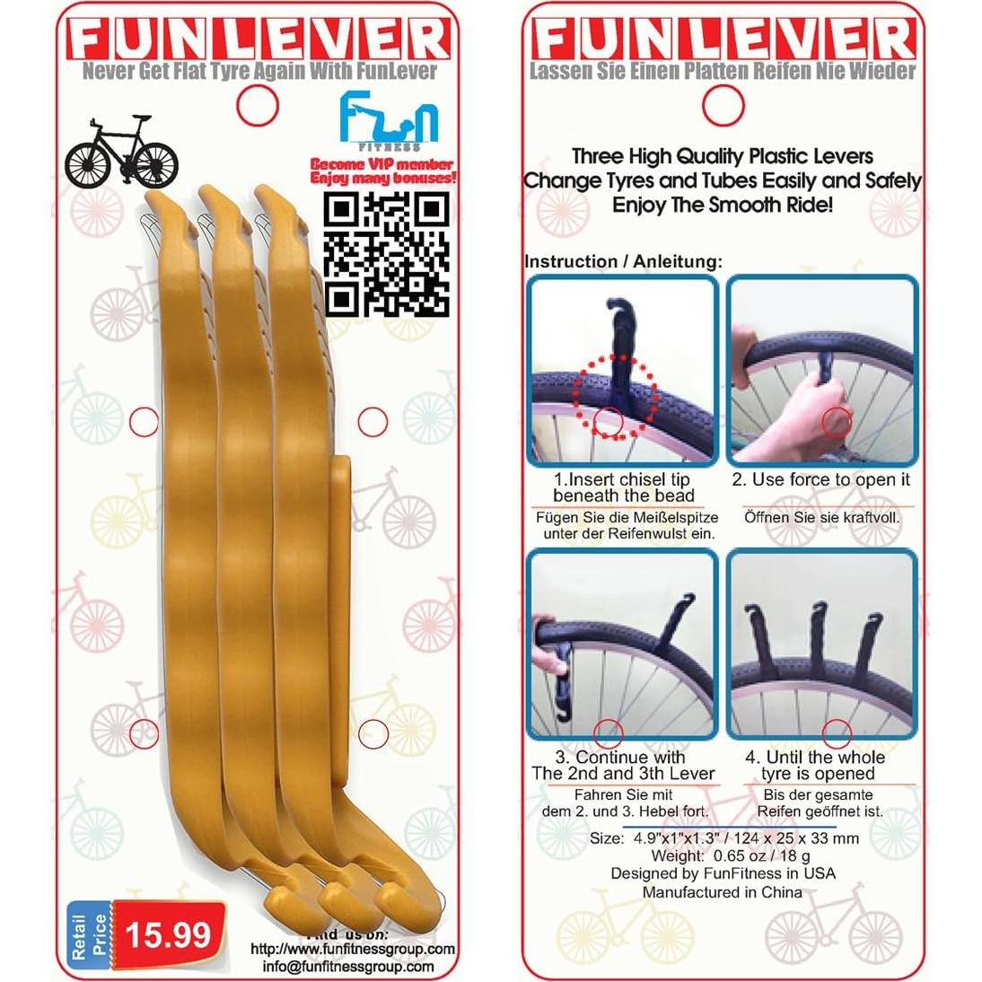 Palanca de Neumático FunFitness - Juego de 3 Herramientas Oro