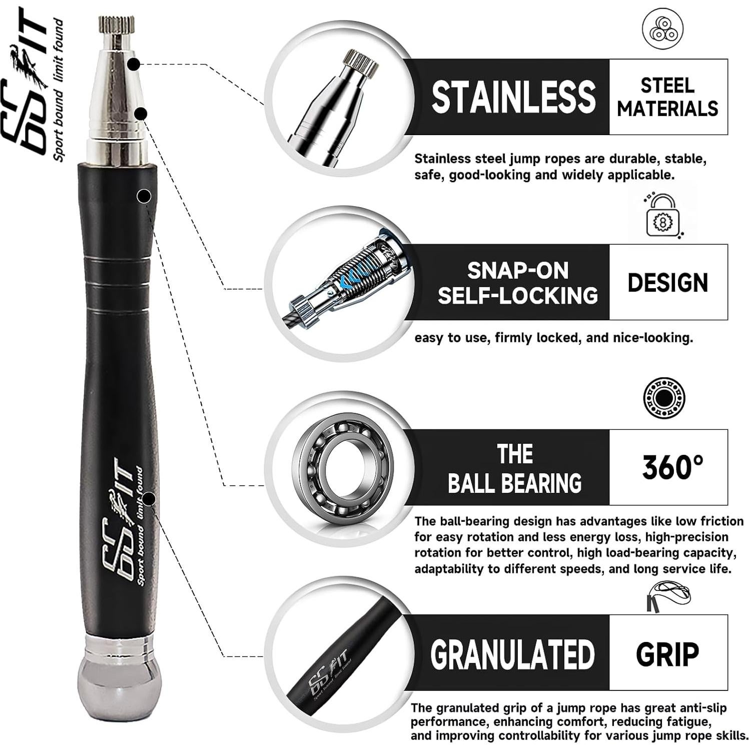 Cuerda de Salto 66FIT con Peso y Auto-bloqueo, 323.85 cm