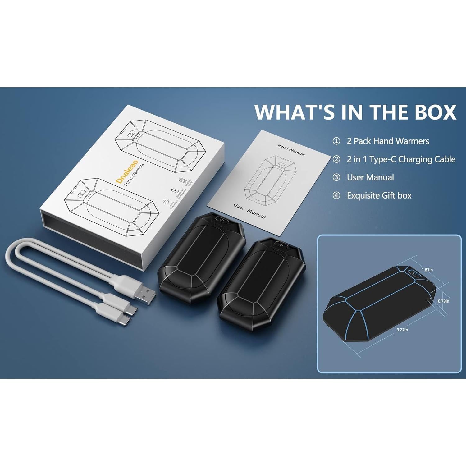 Calentadores de Manos Recargables Dnaleao 4000mAh Negro