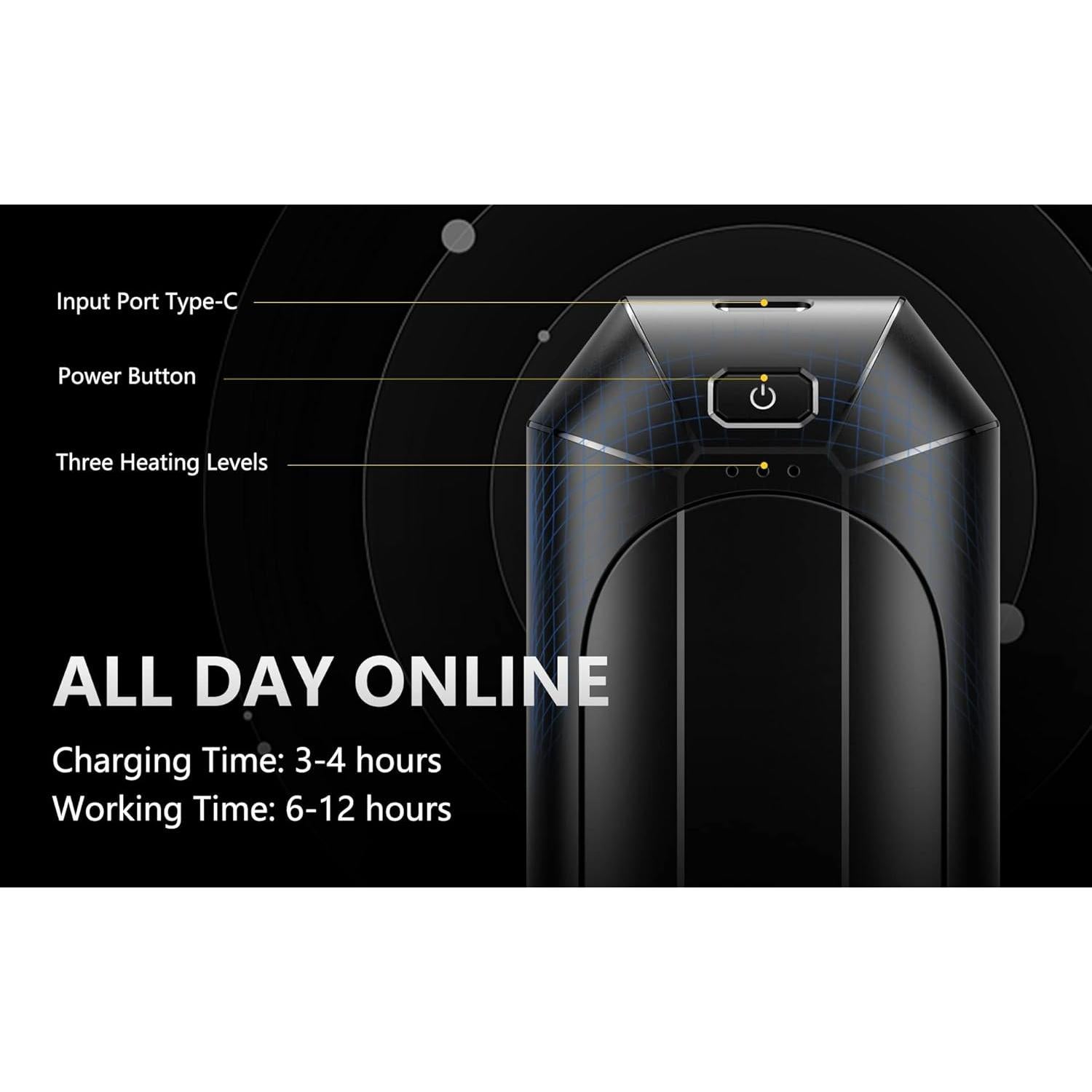 Calentadores de Manos Recargables Dnaleao 4000mAh Negro