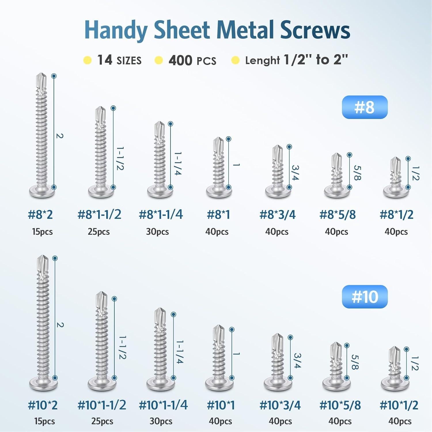 Kit 400 Tornillos Autoperforantes Kssvzz Acero Inoxidable 410
