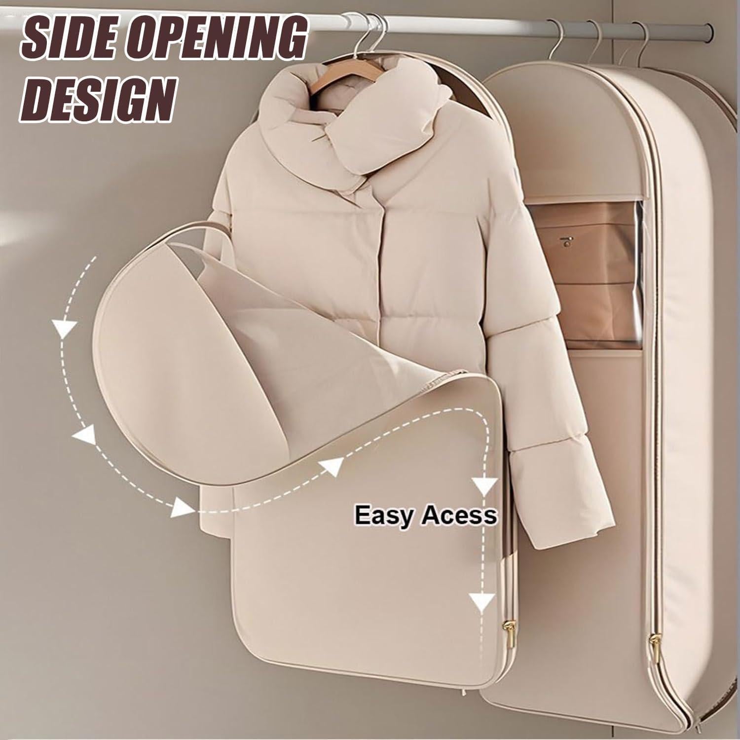 Bolsa Colgante de Ropa Beige M con Cierre de Compresión Automática