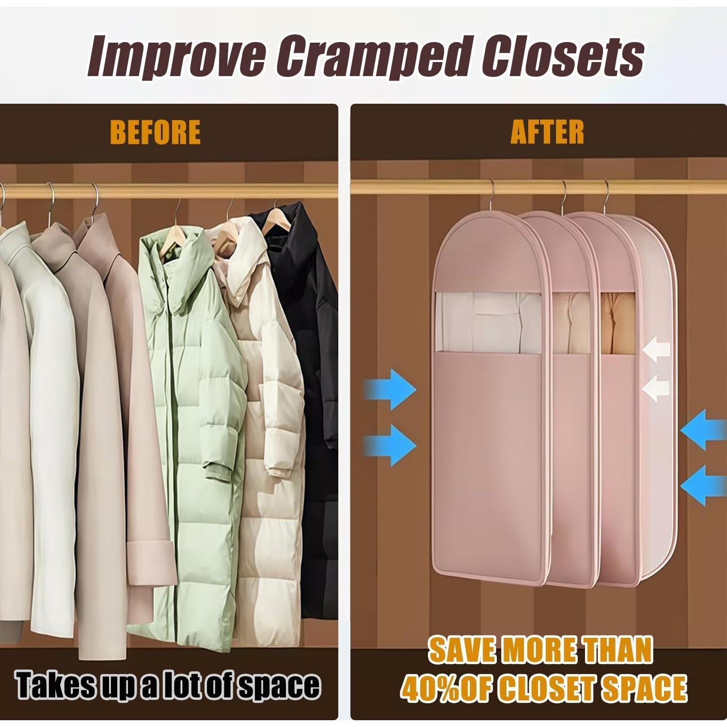 Bolsa Colgante de Ropa Beige M con Cierre de Compresión Automática