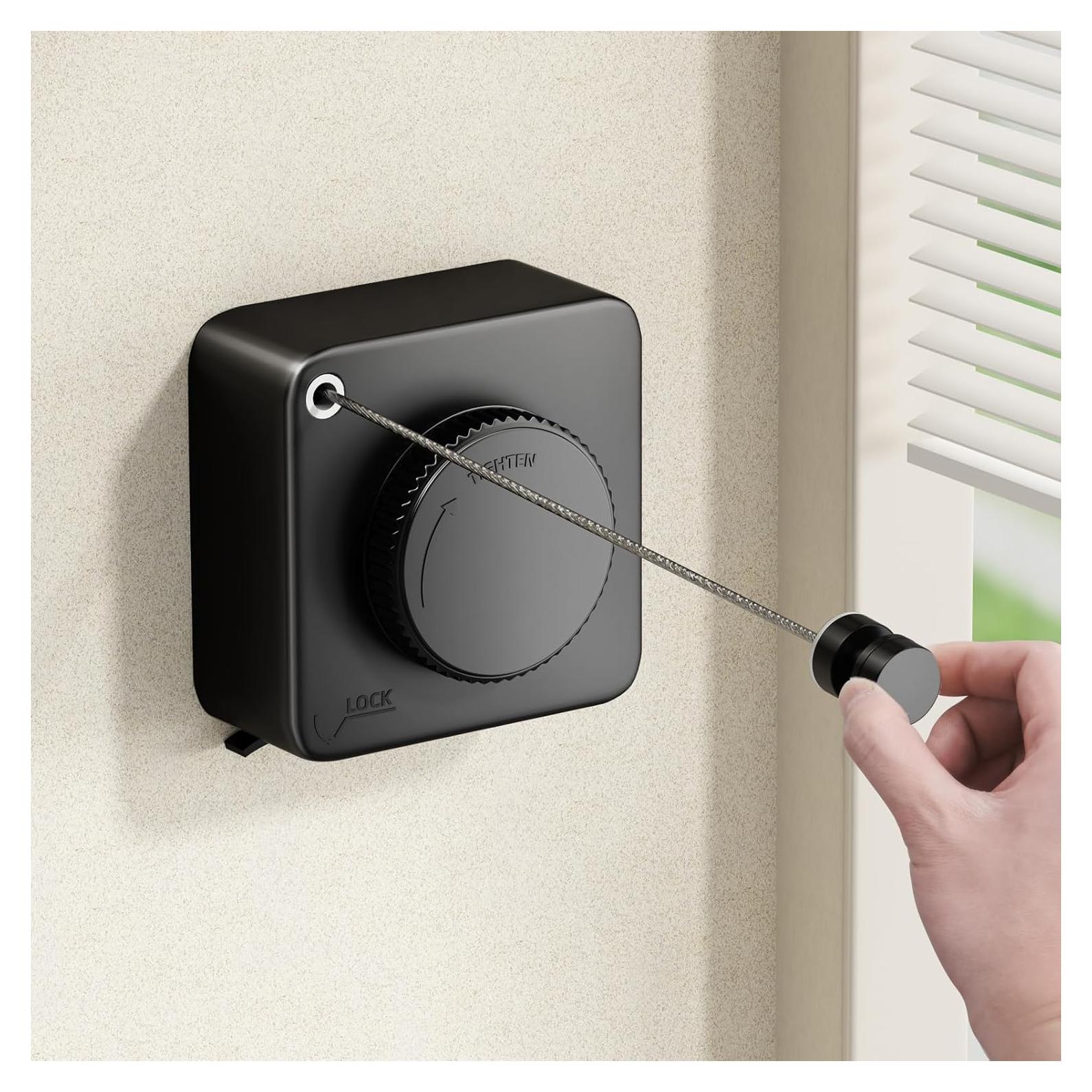 Cuerda de Ropa Retráctil Mustorn 4.6m Acero Inoxidable Negro