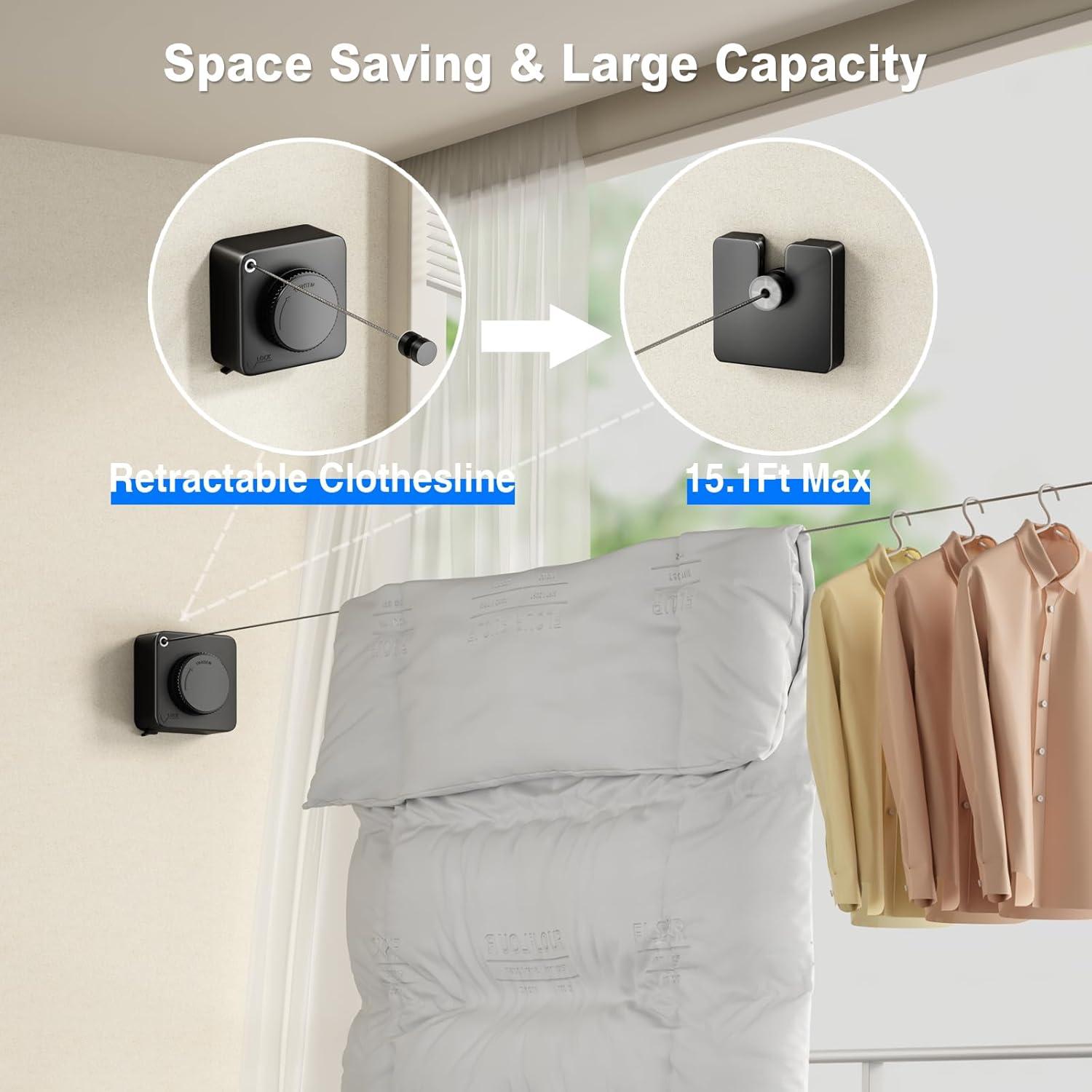 Cuerda de Ropa Retráctil Mustorn 4.6m Acero Inoxidable Negro