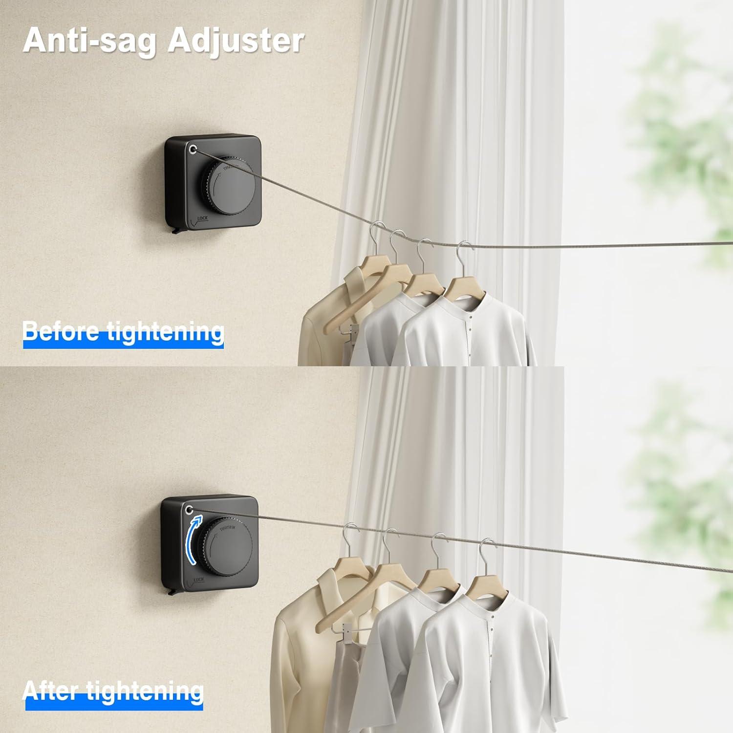 Cuerda de Ropa Retráctil Mustorn 4.6m Acero Inoxidable Negro