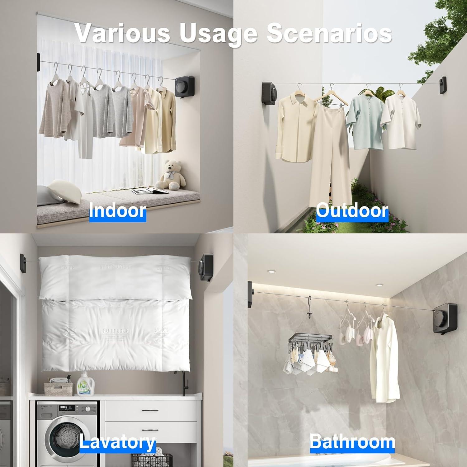 Cuerda de Ropa Retráctil Mustorn 4.6m Acero Inoxidable Negro