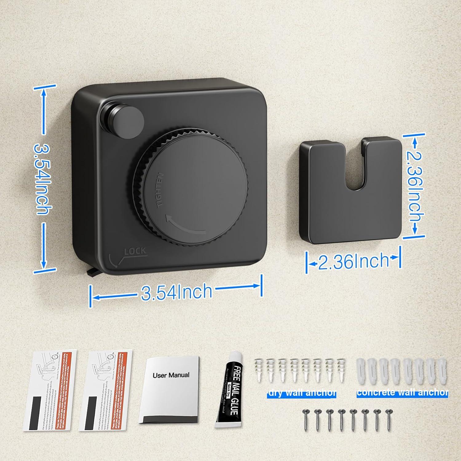 Cuerda de Ropa Retráctil Mustorn 4.6m Acero Inoxidable Negro