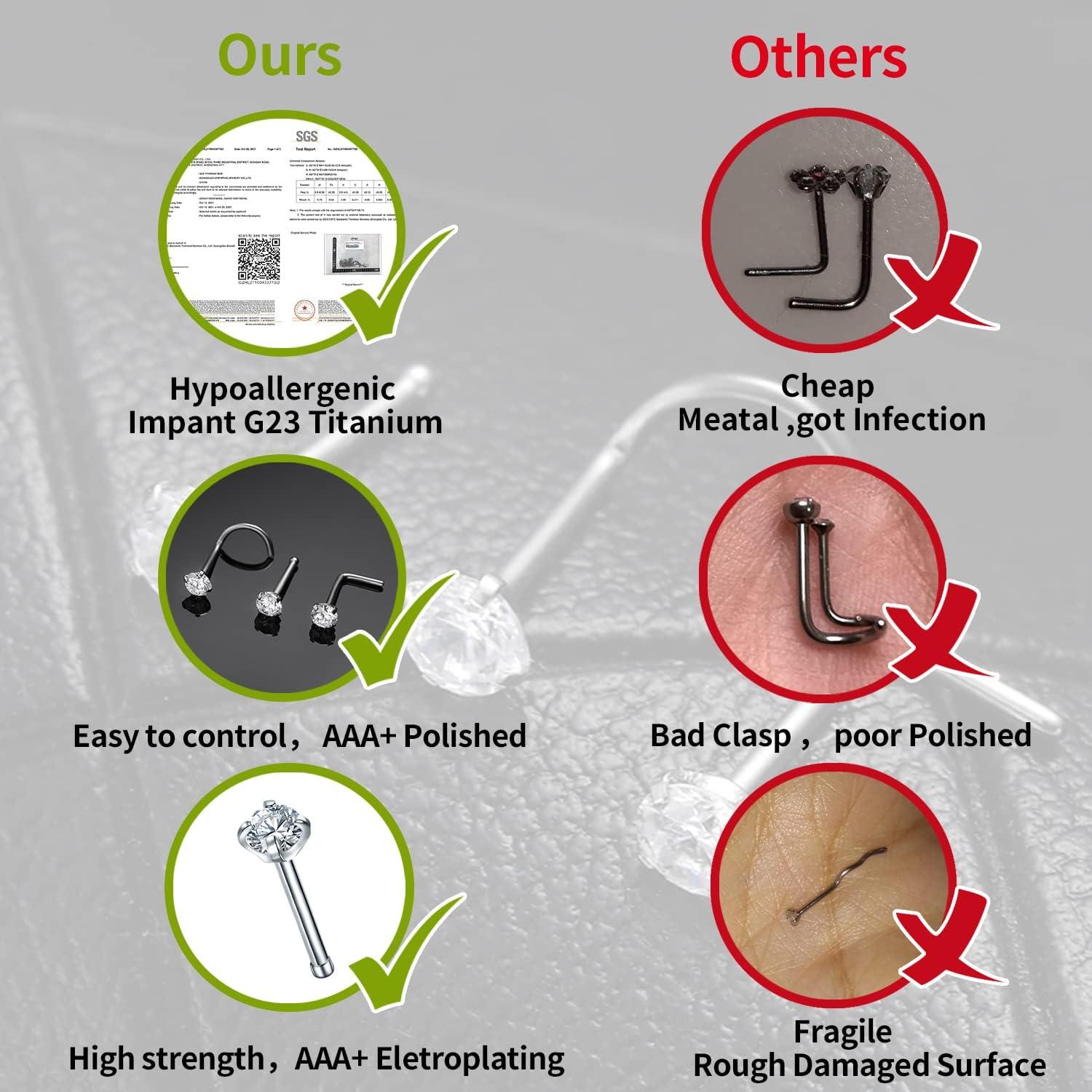 Anillos de Nariz VOJO G23 Titanio 20G con Diamante - Hipoalergénicos