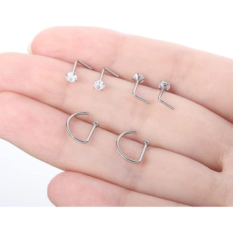 Anillos de Nariz VOJO G23 Titanio 20G con Diamante - Hipoalergénicos