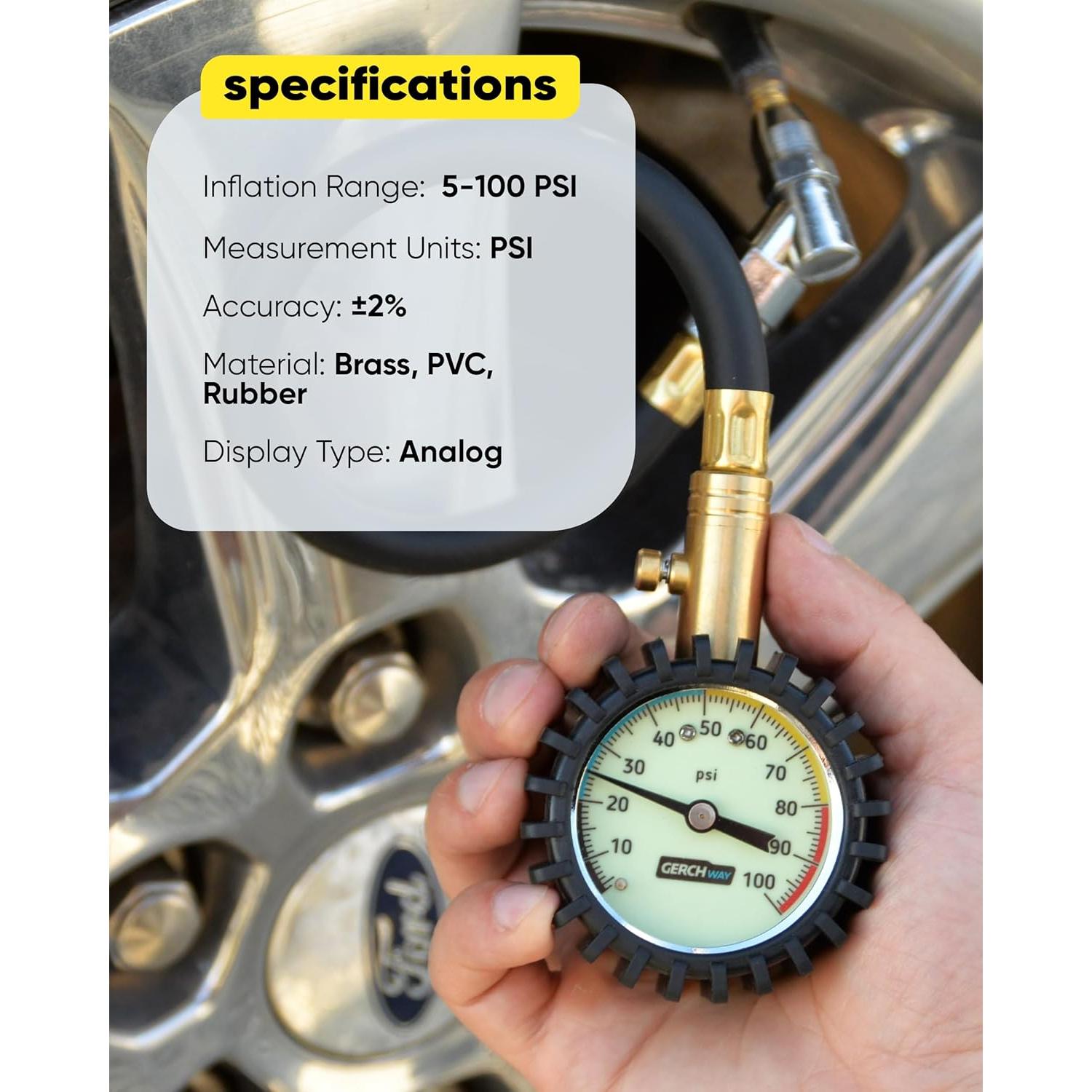 Manómetro de Presión de Neumáticos Gerchway 100 PSI - Preciso