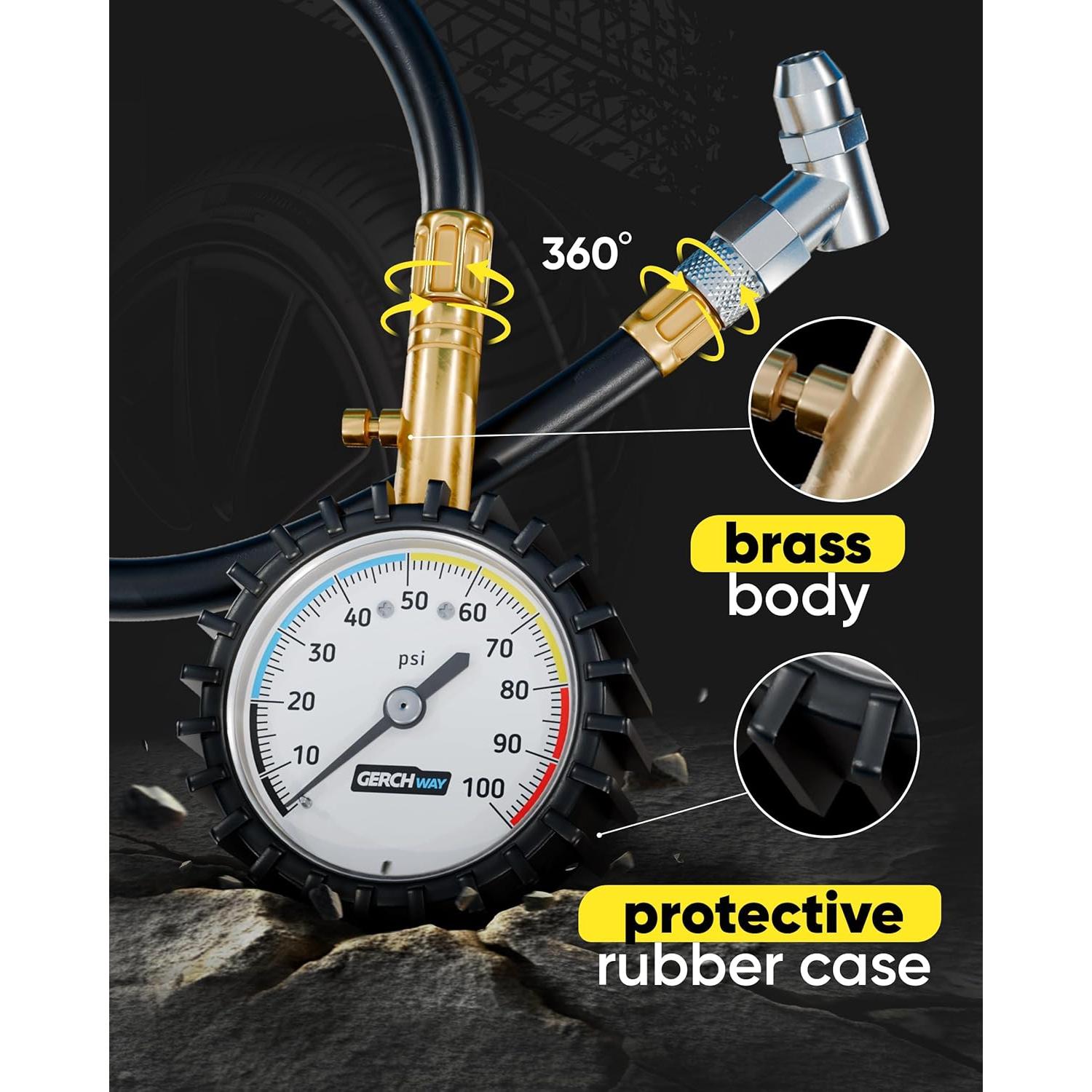 Manómetro de Presión de Neumáticos Gerchway 100 PSI - Preciso