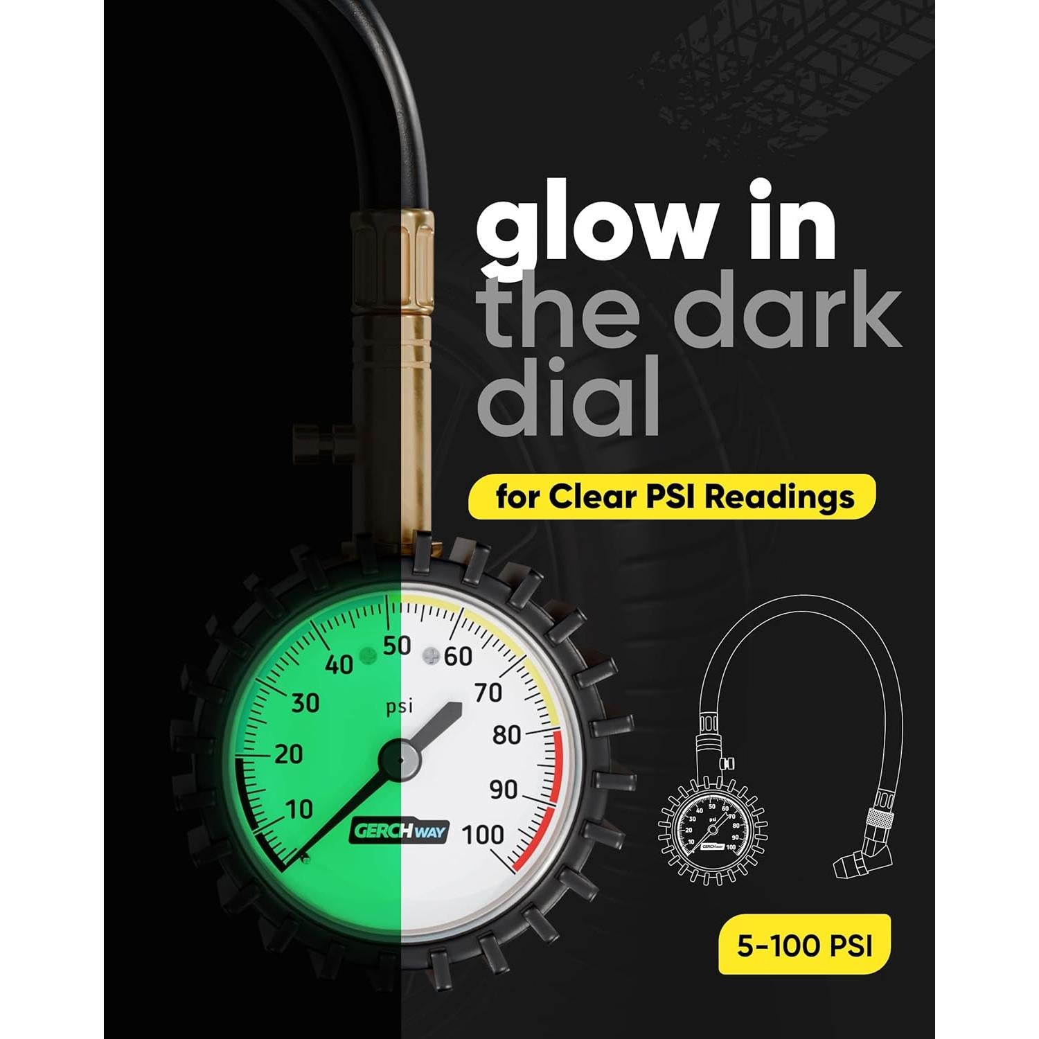 Manómetro de Presión de Neumáticos Gerchway 100 PSI - Preciso