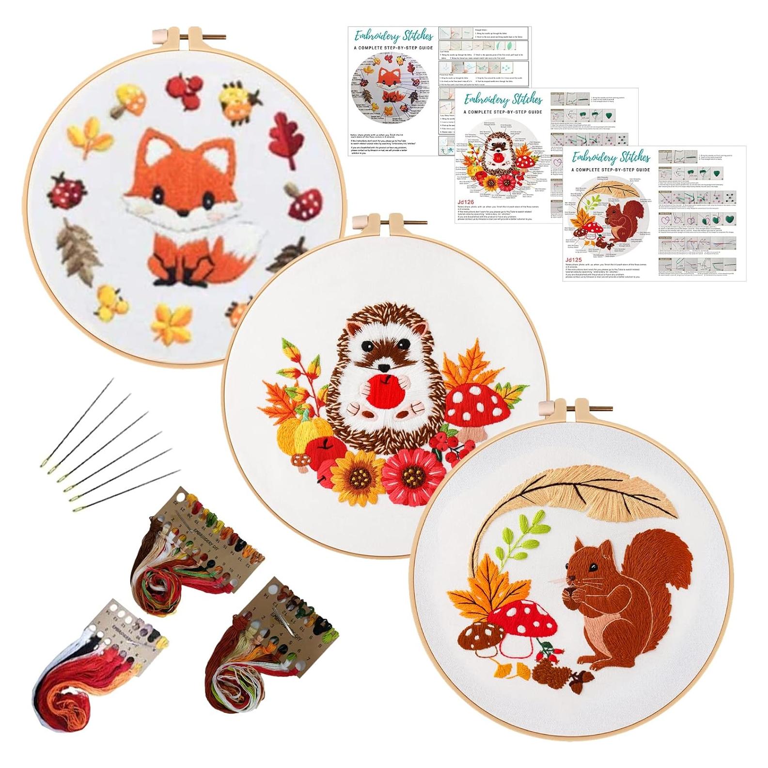 Kit de Bordado de Animales Otoñales Louise Maelys - 3 Piezas