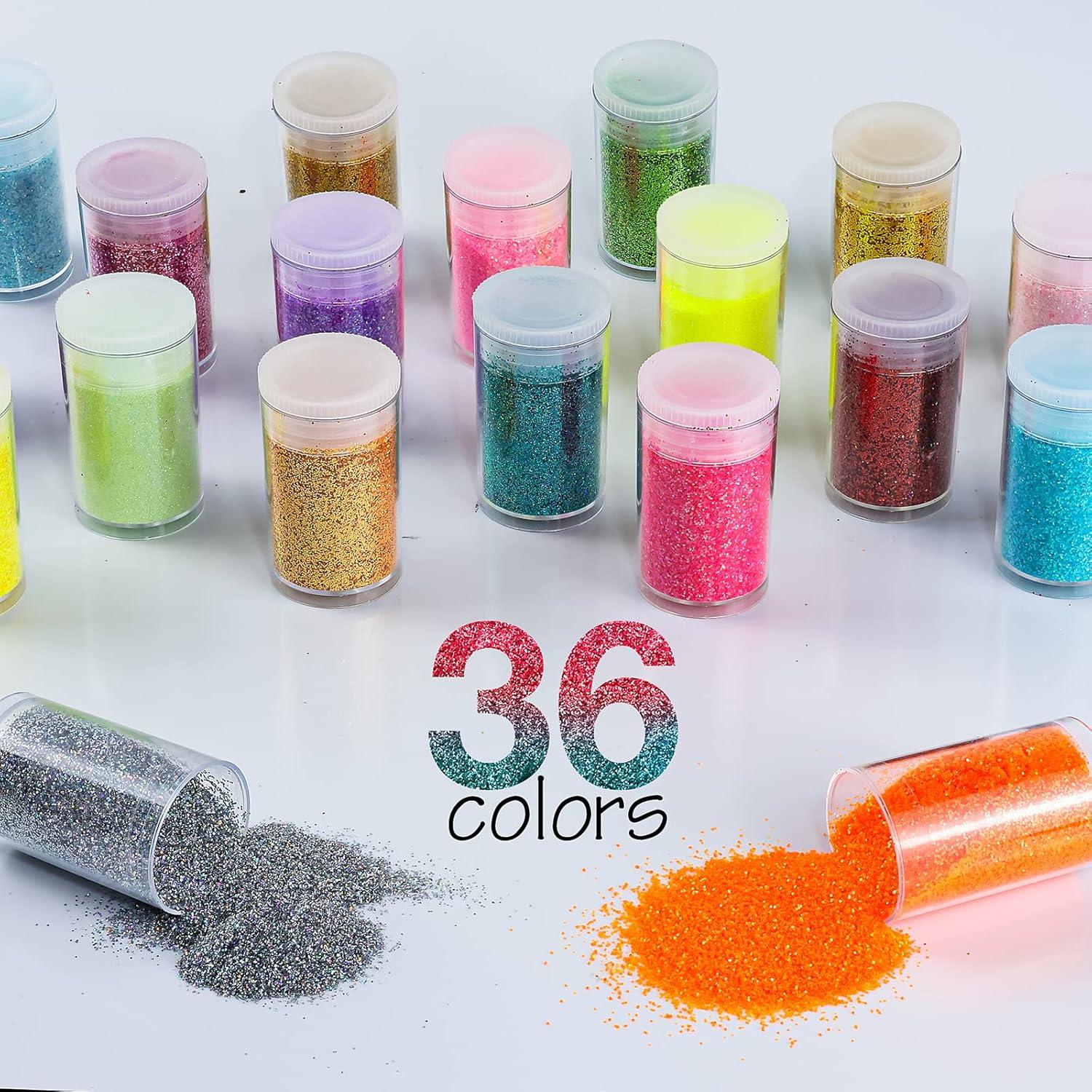 Juego de 36 Colores de Purpurina Ultra Fina Linwulte 271.5g