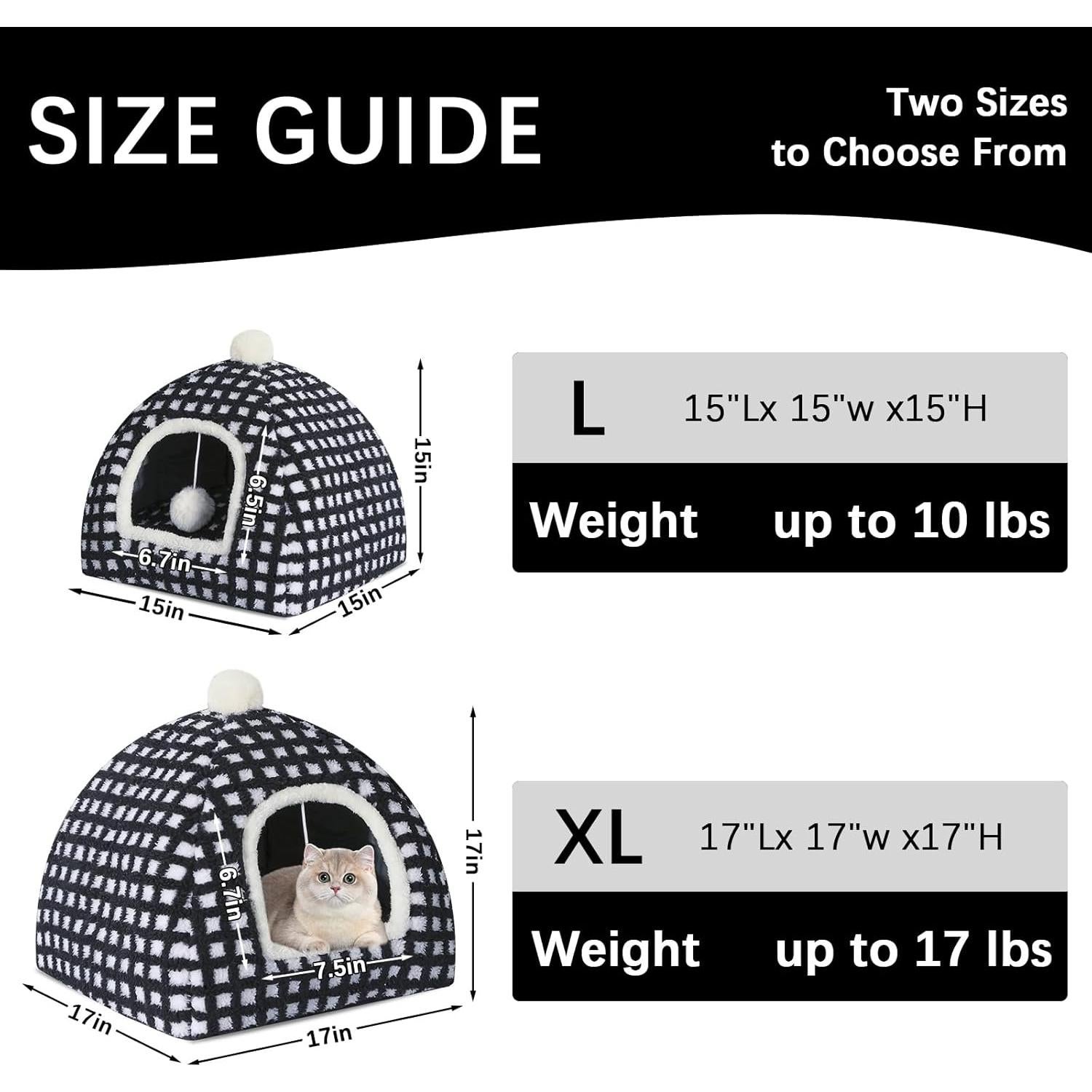 Cama Cueva para Gatos RUONARIER Mediana Cuadrícula Negra 38x38cm