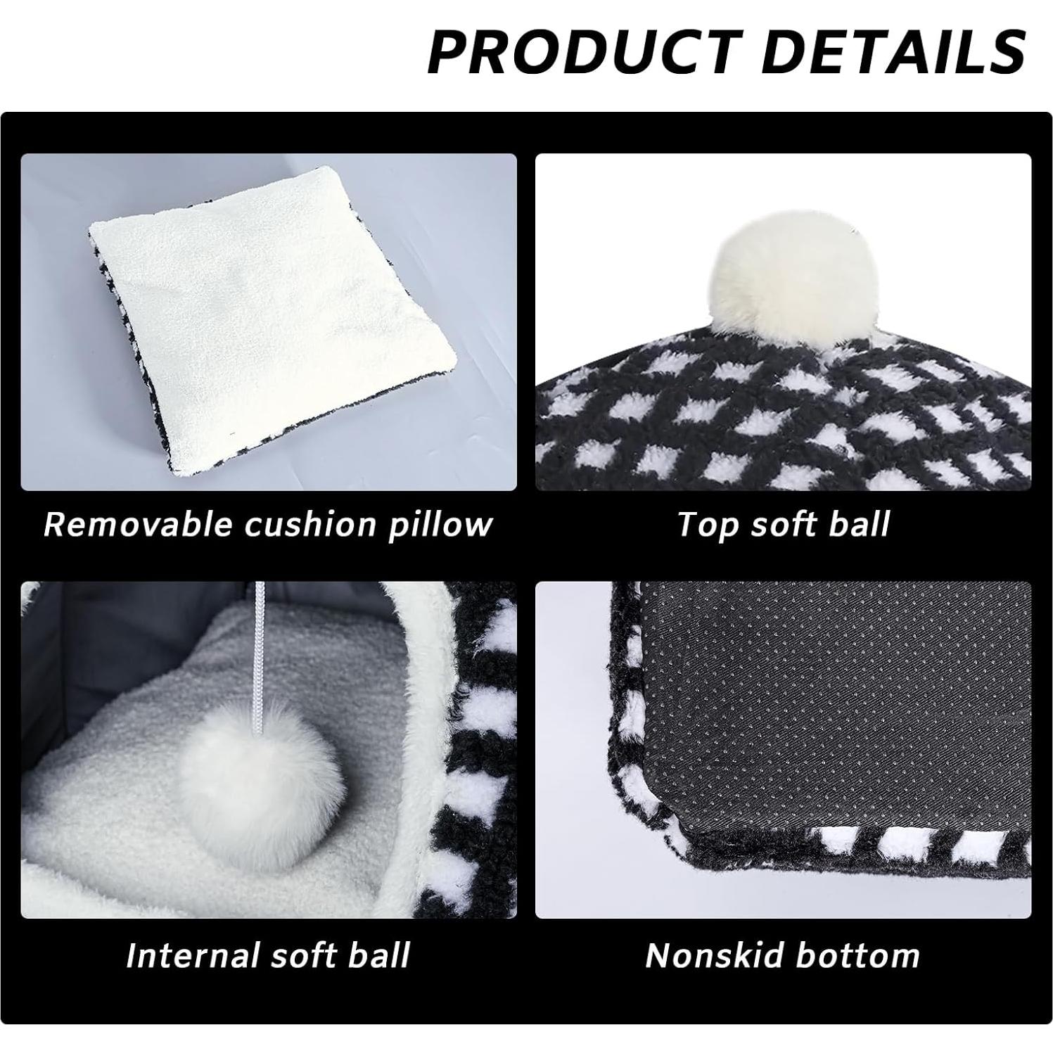 Cama Cueva para Gatos RUONARIER Mediana Cuadrícula Negra 38x38cm