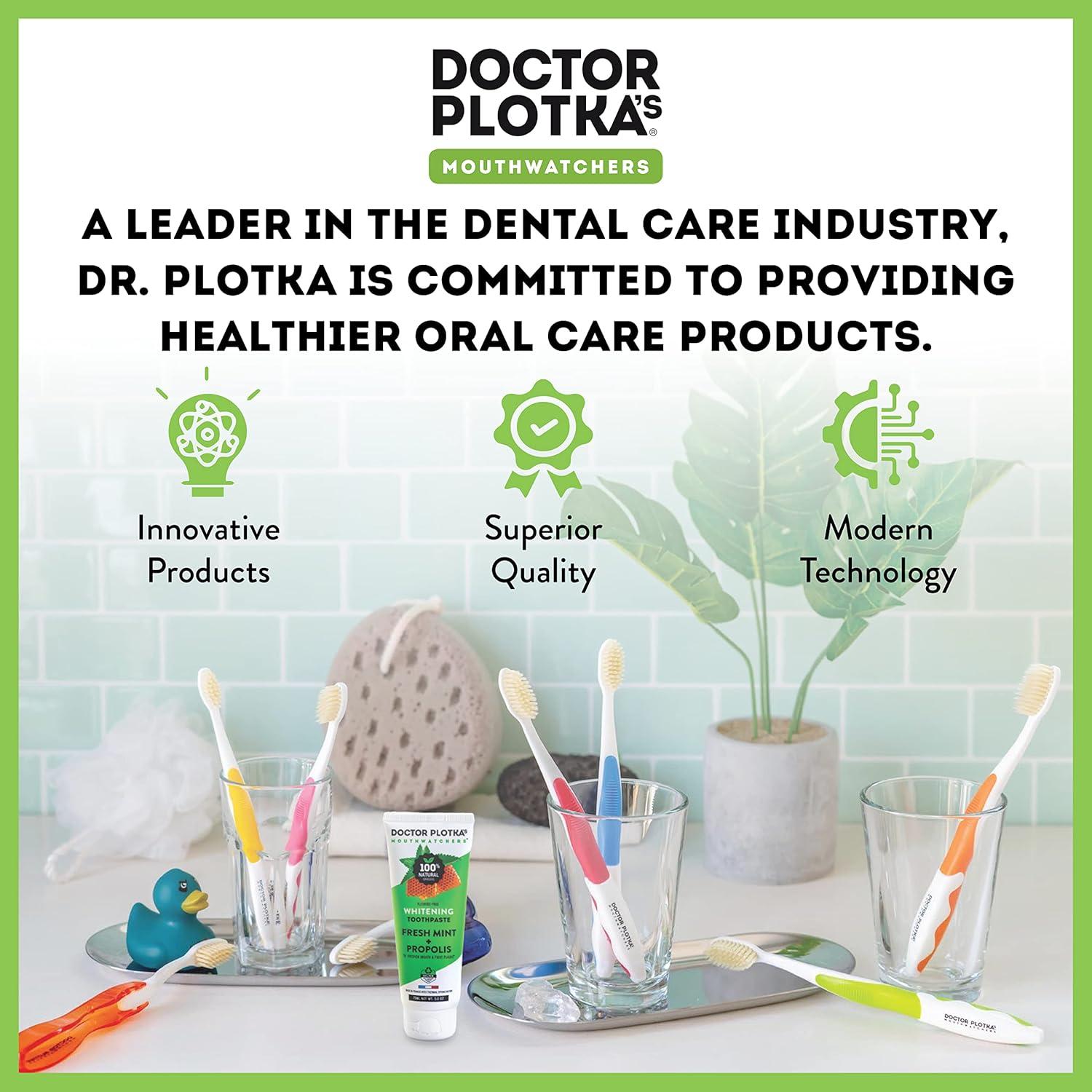 Cepillos de Dientes Manuales Mouthwatchers Dr. Plotka, 4 Unidades, Azul, Cerdas Suaves para Dientes Sensibles