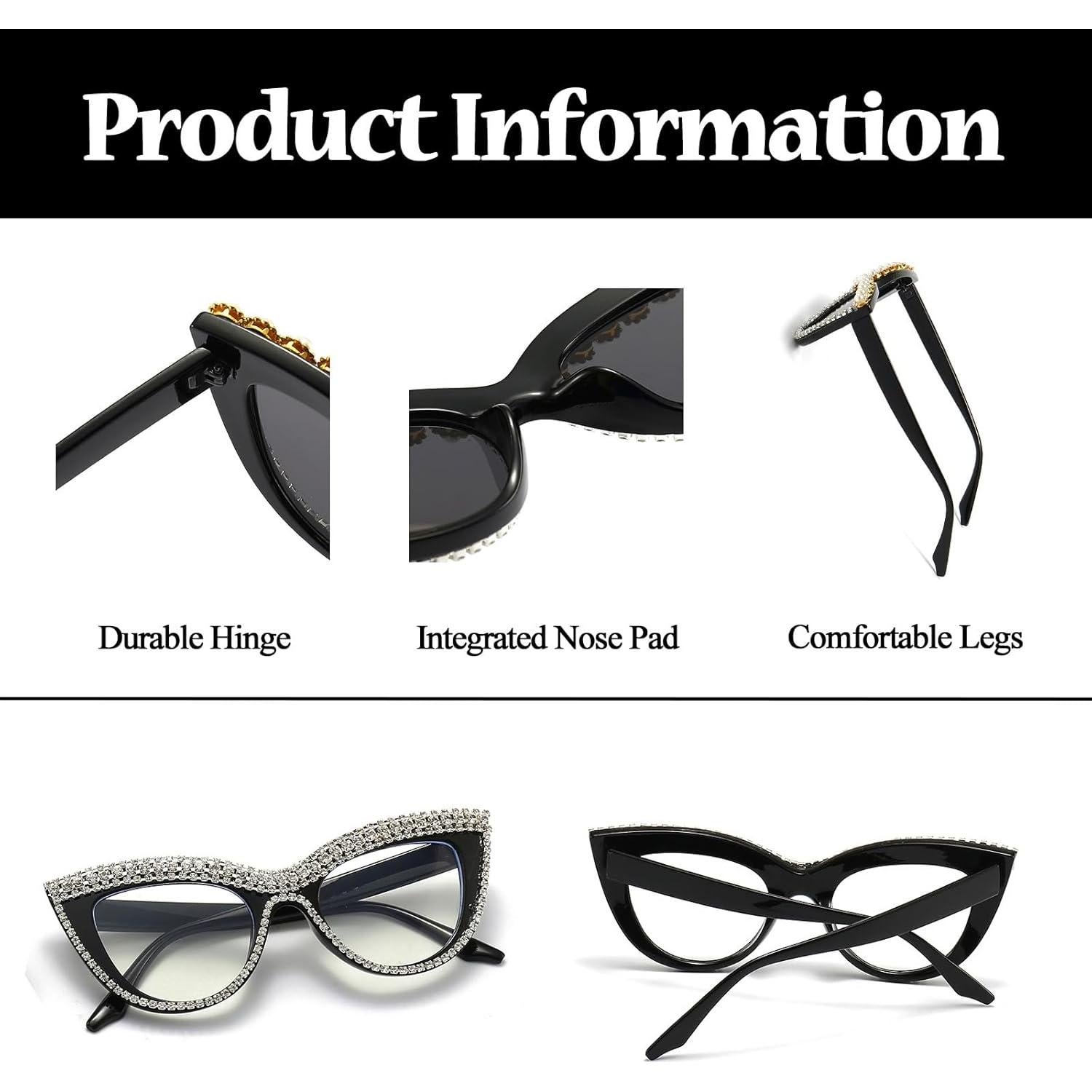 Gafas de Ojo de Gato LJCZKA con Rhinestones Anti Luz Azul