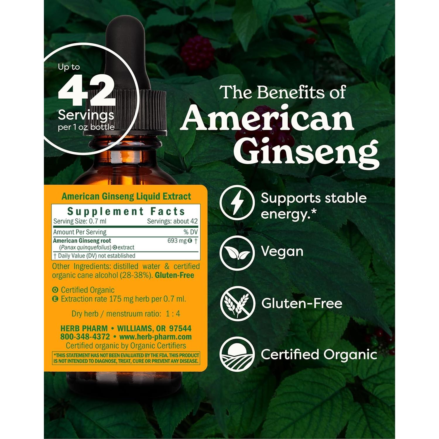 Extracto de Ginseng Americano Orgánico Herb Pharm 30 ml