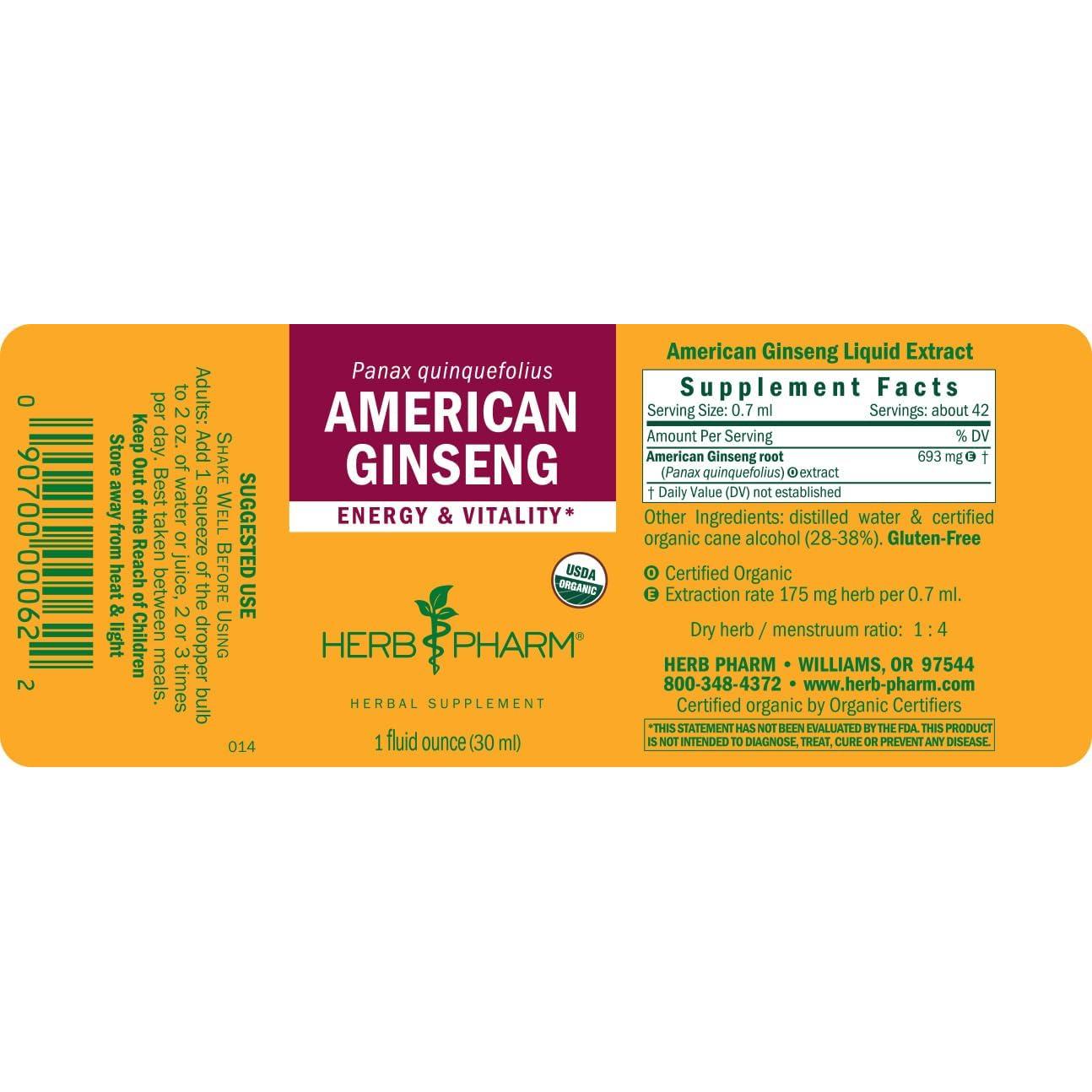 Extracto de Ginseng Americano Orgánico Herb Pharm 30 ml