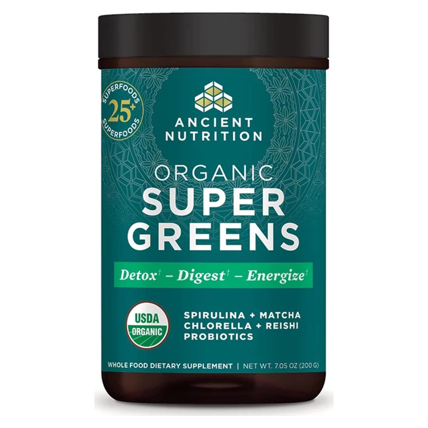 Polvo de Super Verdes Orgánicos Nutrición Antigua 200g 25 Porciones