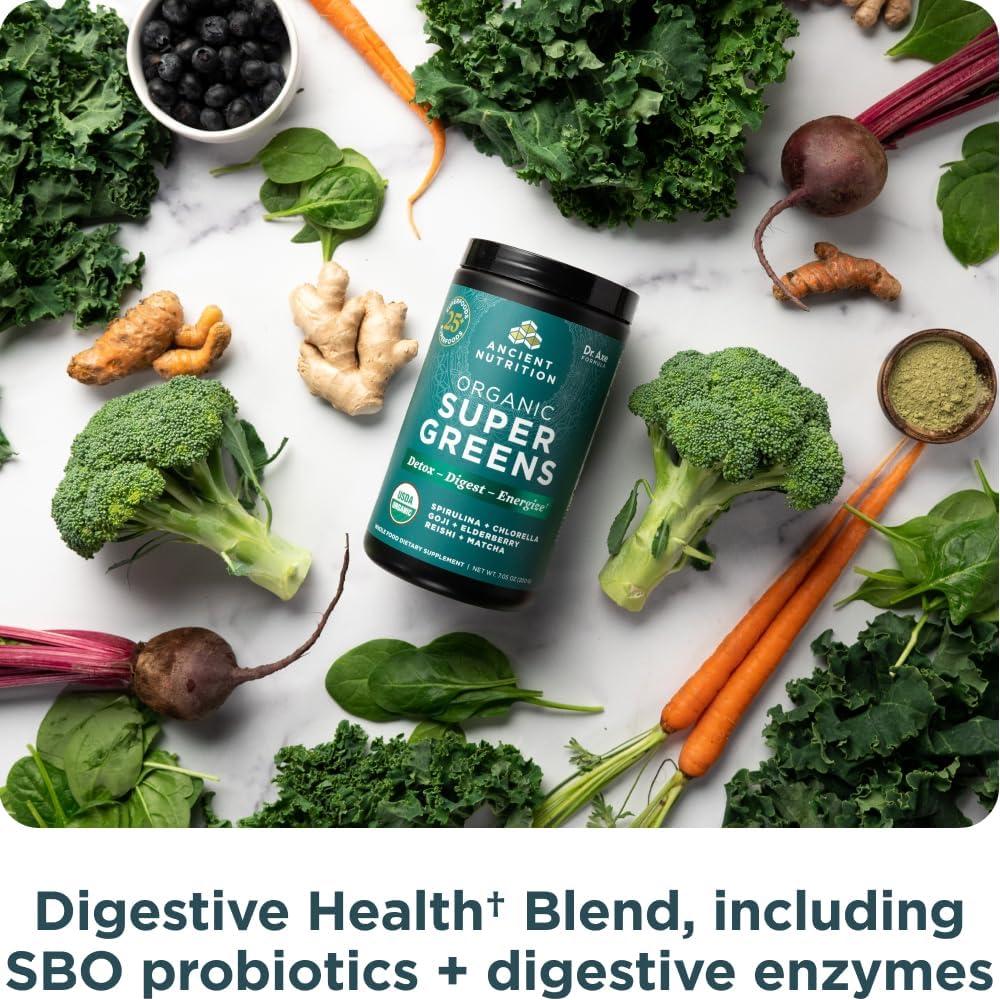 Polvo de Super Verdes Orgánicos Nutrición Antigua 200g 25 Porciones