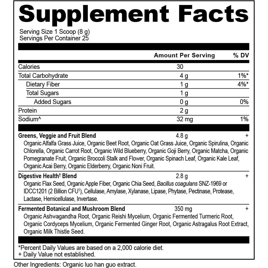 Polvo de Super Verdes Orgánicos Nutrición Antigua 200g 25 Porciones
