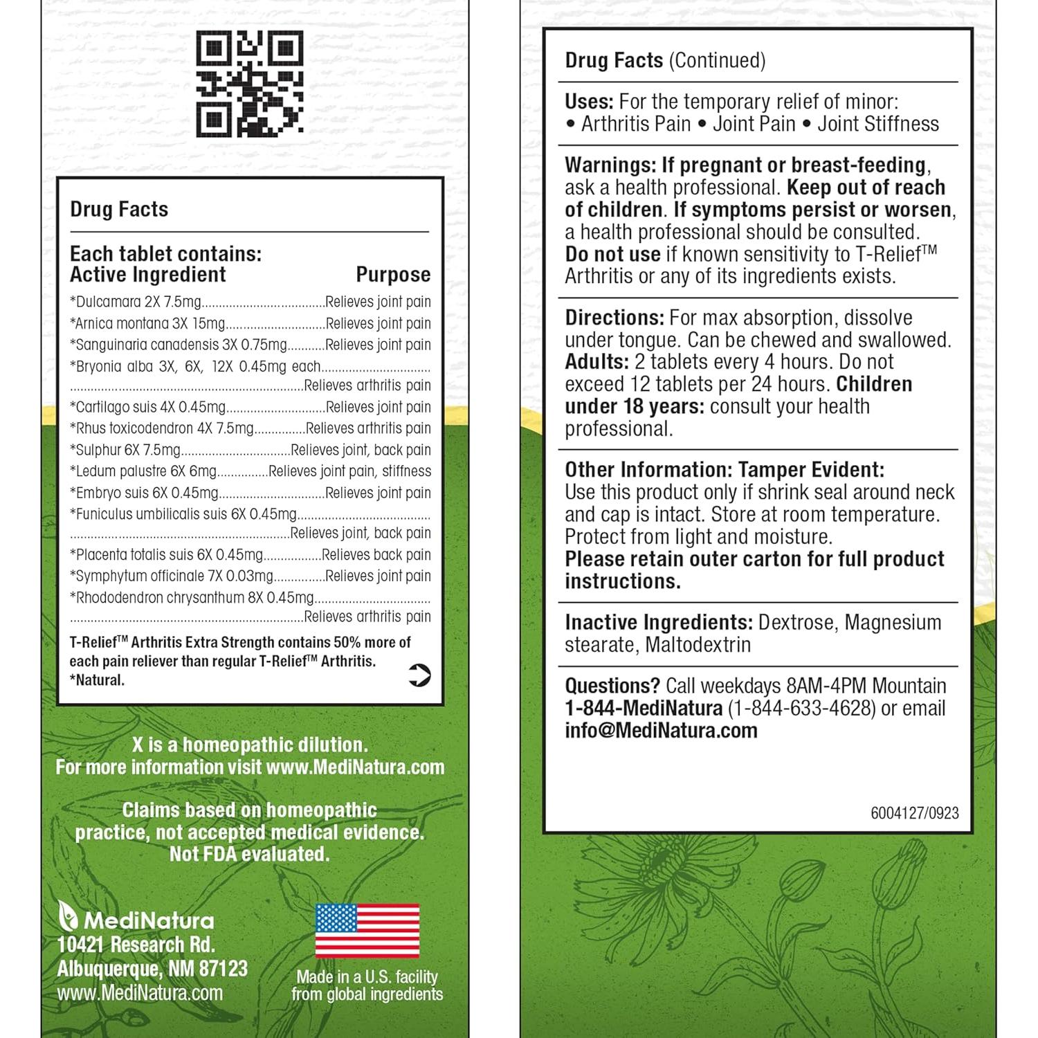 T-Relief Alivio Dolor Artritis Heel 100 Tabletas Naturales