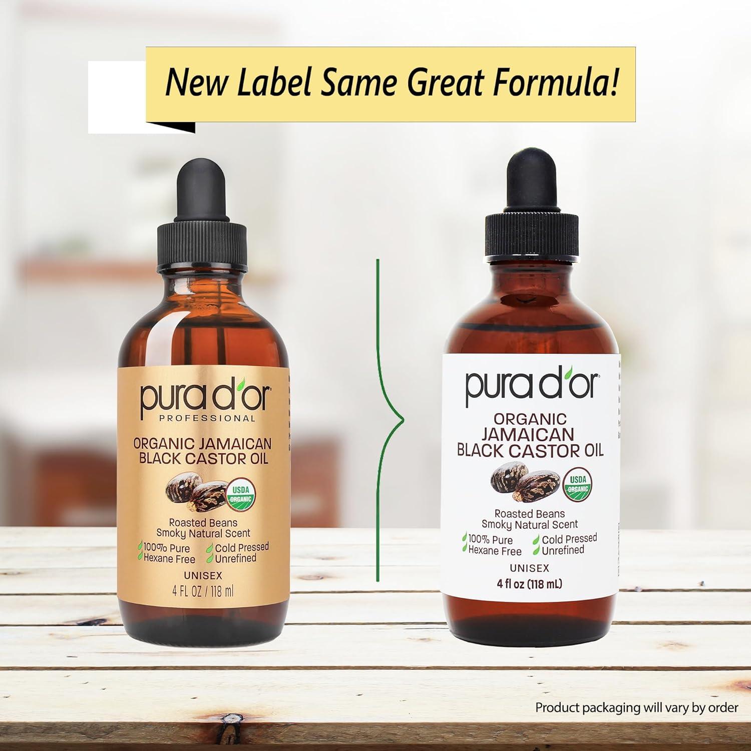 Aceite de Ricino Negro Jamaicano PURA D'OR 118 ml - Orgánico y Puro