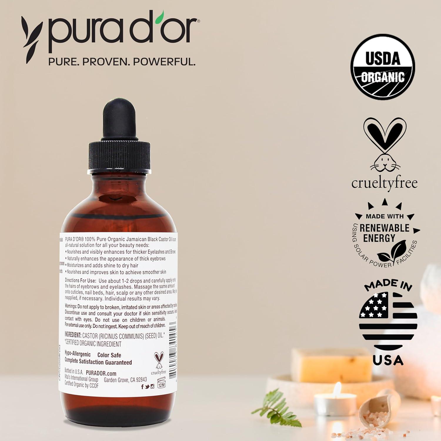 Aceite de Ricino Negro Jamaicano PURA D'OR 118 ml - Orgánico y Puro