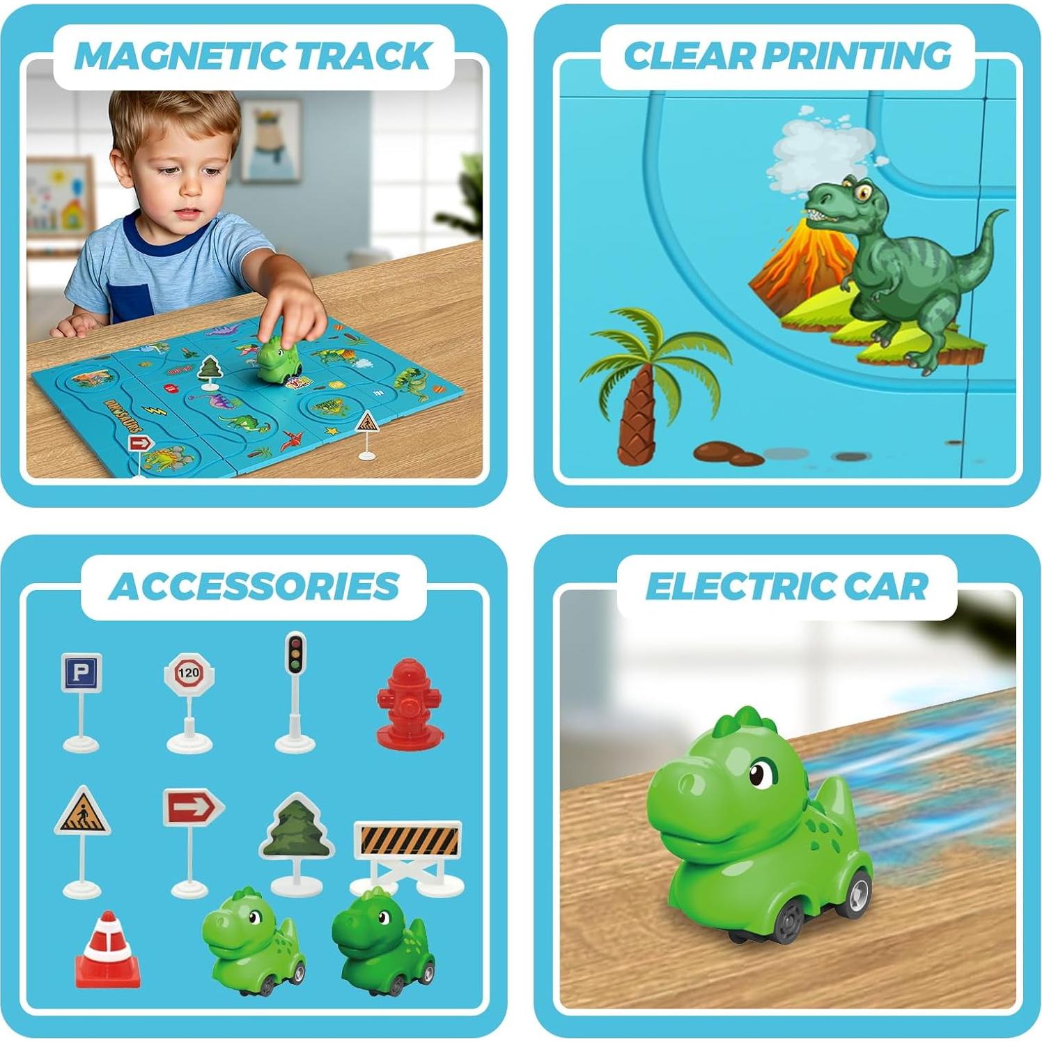 Set de Pista de Carreras Magnéticas BBnote 12 Piezas Dinosaurio