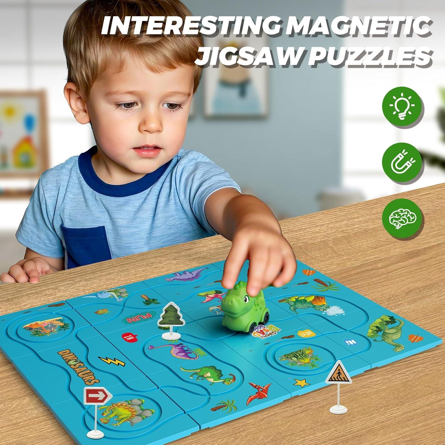 Set de Pista de Carreras Magnéticas BBnote 12 Piezas Dinosaurio