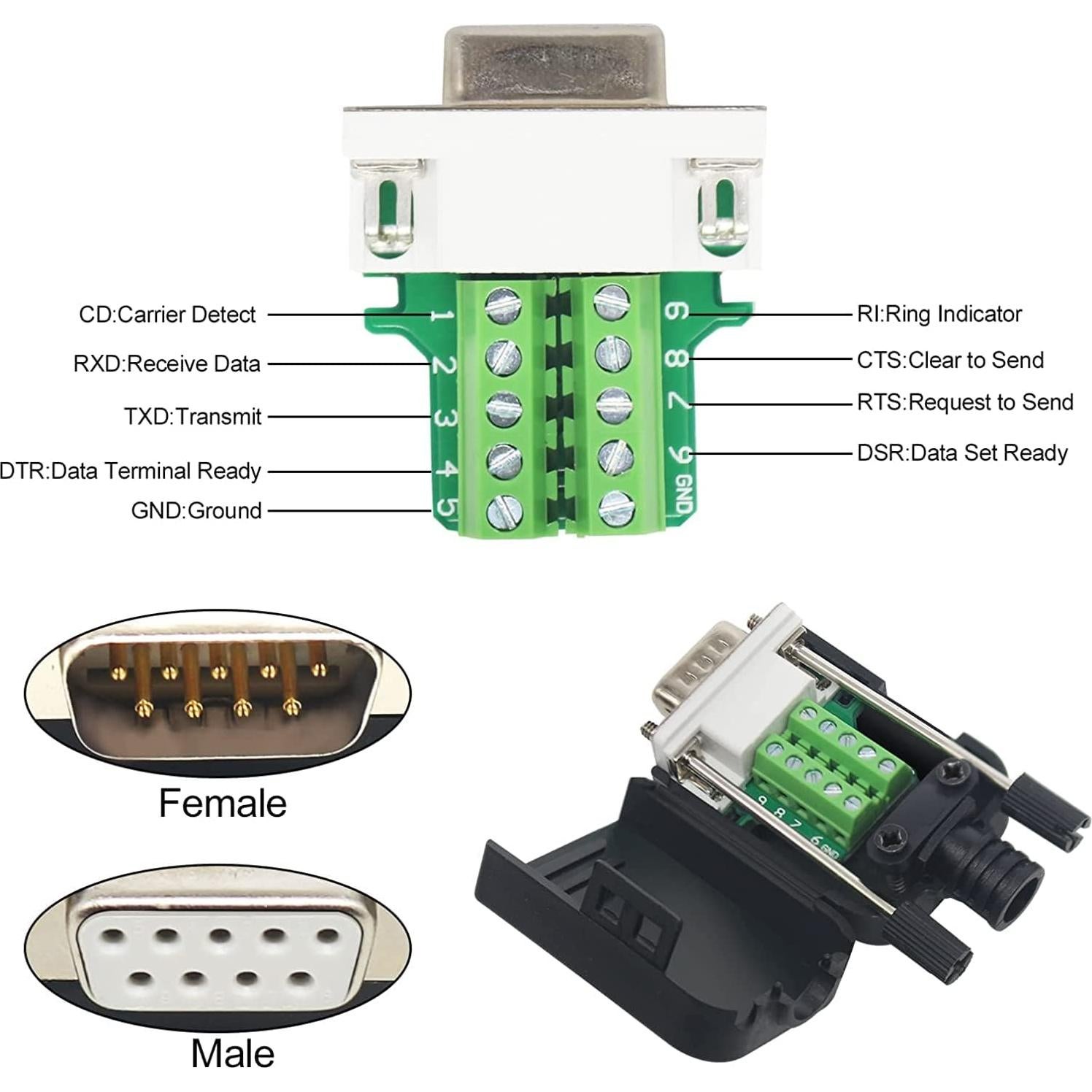Conector DB9 macho/hembra YIOVVOM sin soldadura 10 PCS