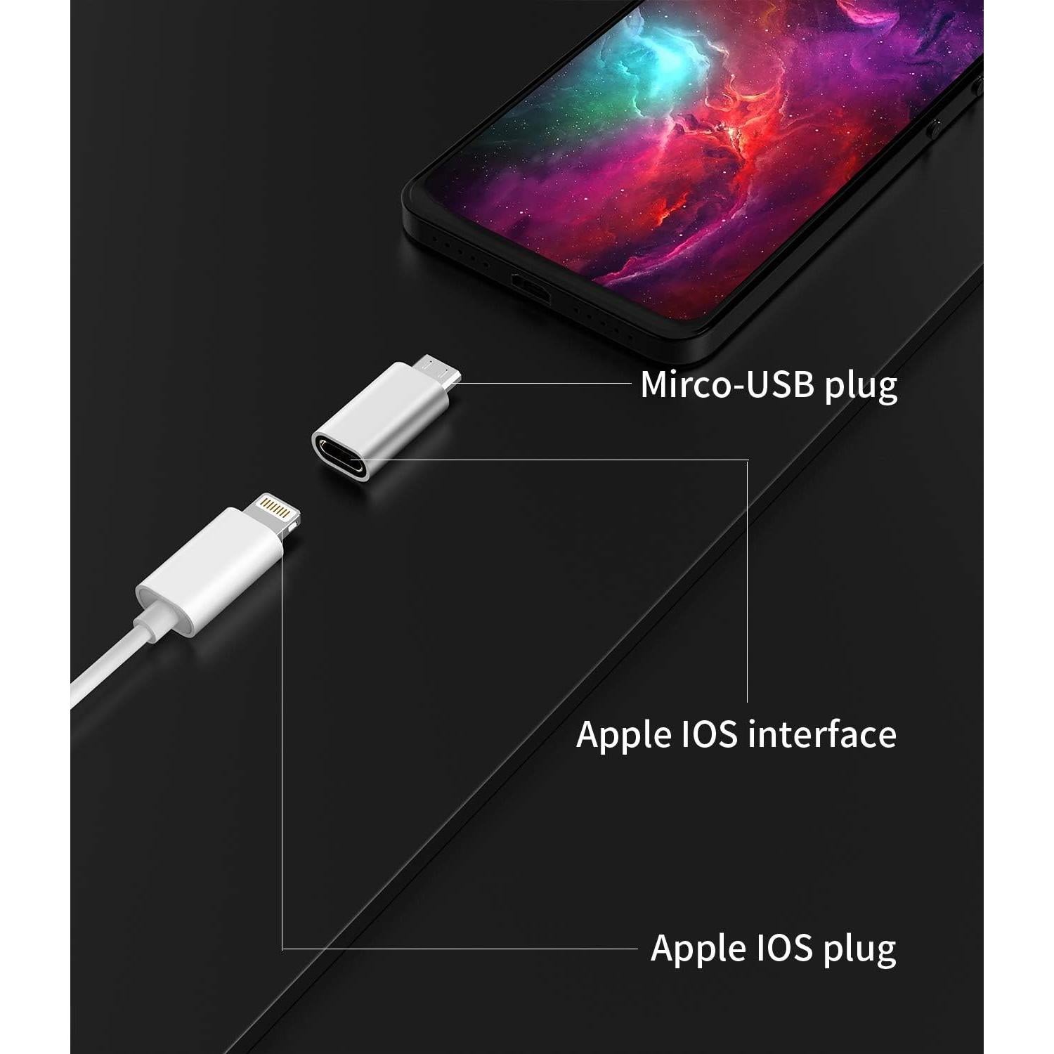 Adaptador Lightning a Micro USB 3 Pack Kefiany - Carga y Sincronización